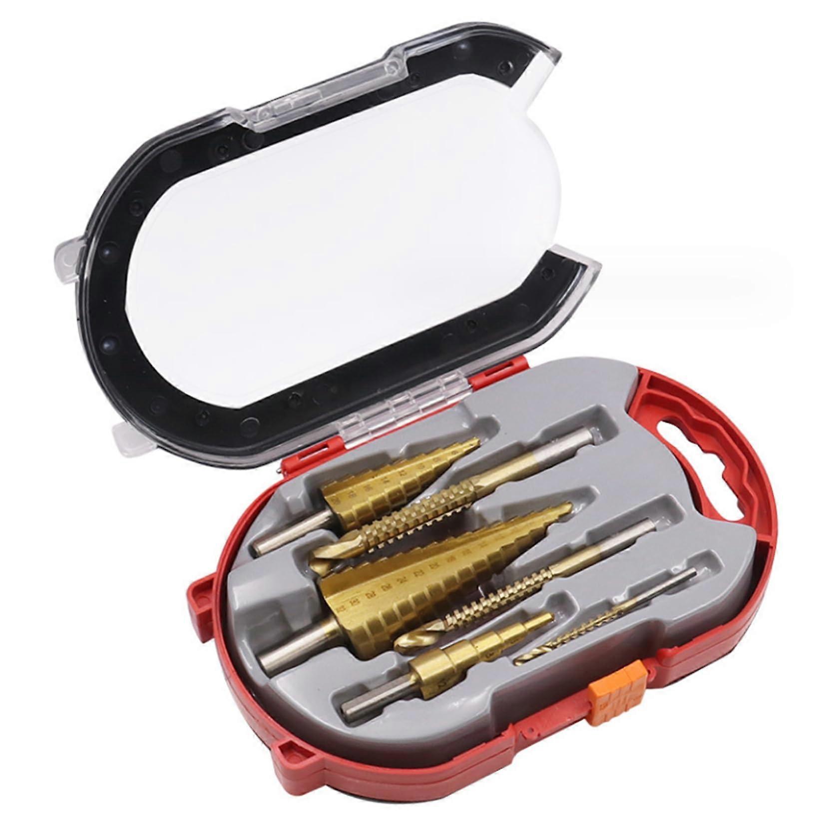 Step Drill Bit Set 6 Pieces Titanium Coated, 29 Sizes 4-32 mm for Sheet Metal, DIY Metalworking Tools