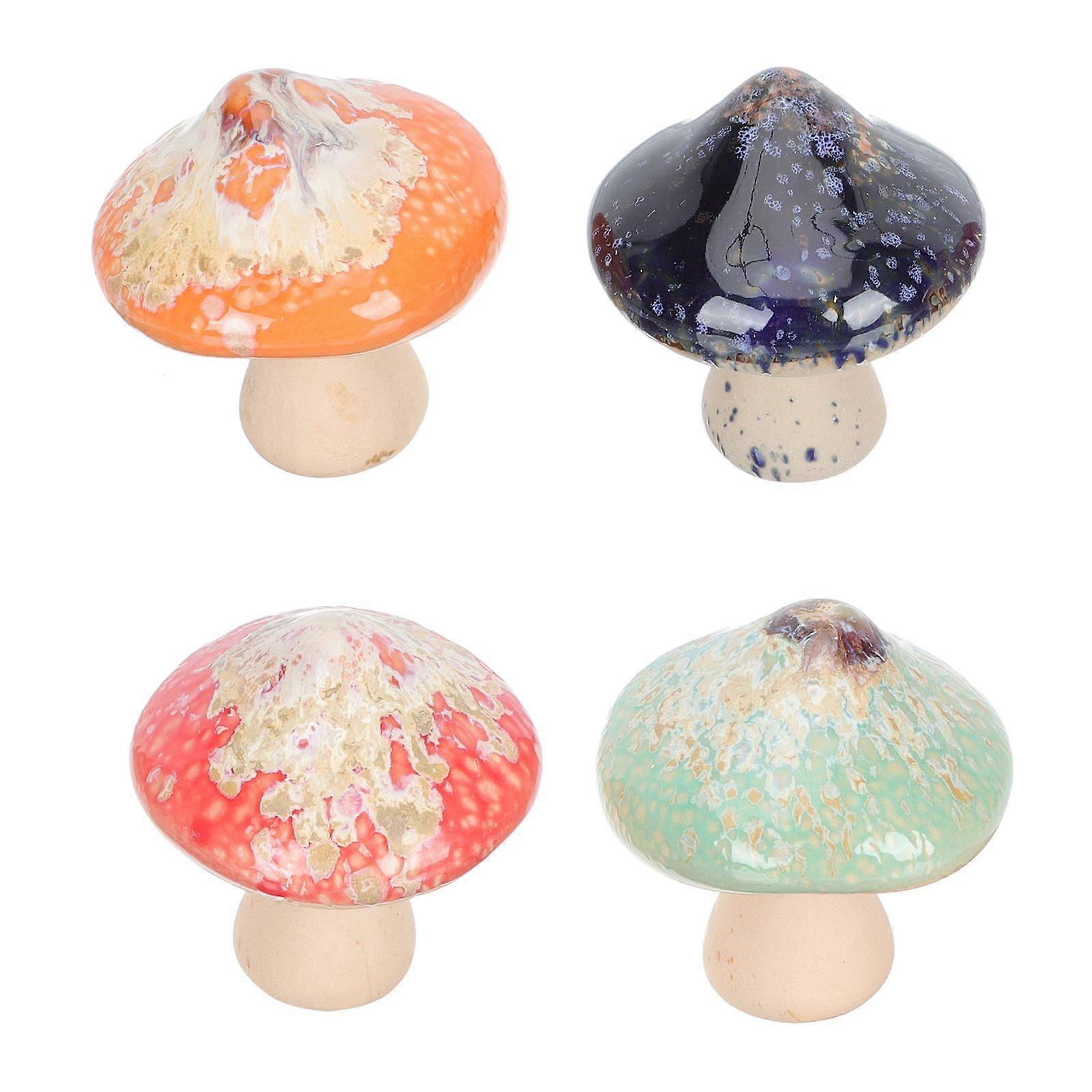 4Pcs Ceramic Mushroom Statue Micro Landscape Ornament Garden Scene Layout Decor