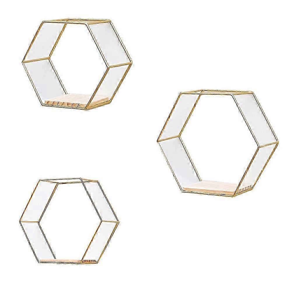 Hexagonal Floating Frame Wall Decor with Storage Rack for Home Furnishing Decoration Art by Jiazi