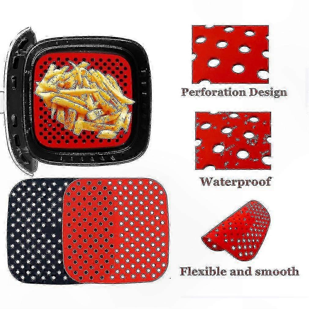 Silicone Air Fryer Mat, Non-Stick & Durable Square Pad, Reusable Kitchen Accessory, Black/Red Scale Pattern