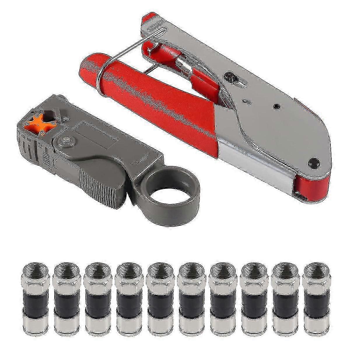 Coaxial Cable Crimper Kit with Compression Tool, Wire Stripper & 10 Rg6 & Rg59 Connectors