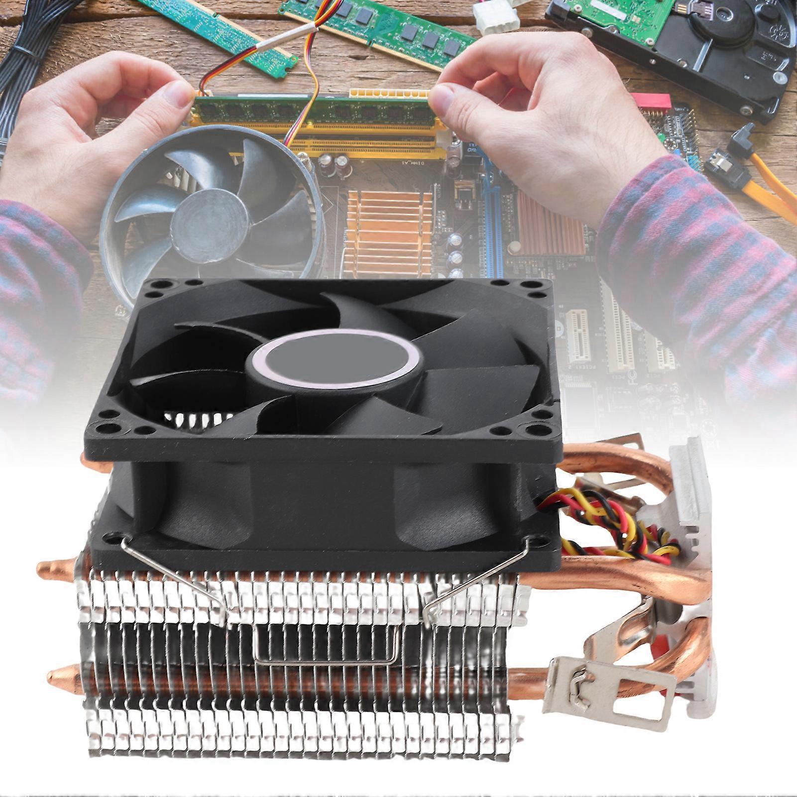 Silent PC CPU Cooler 80mm Fan 2 Copper Pipes Metal Base