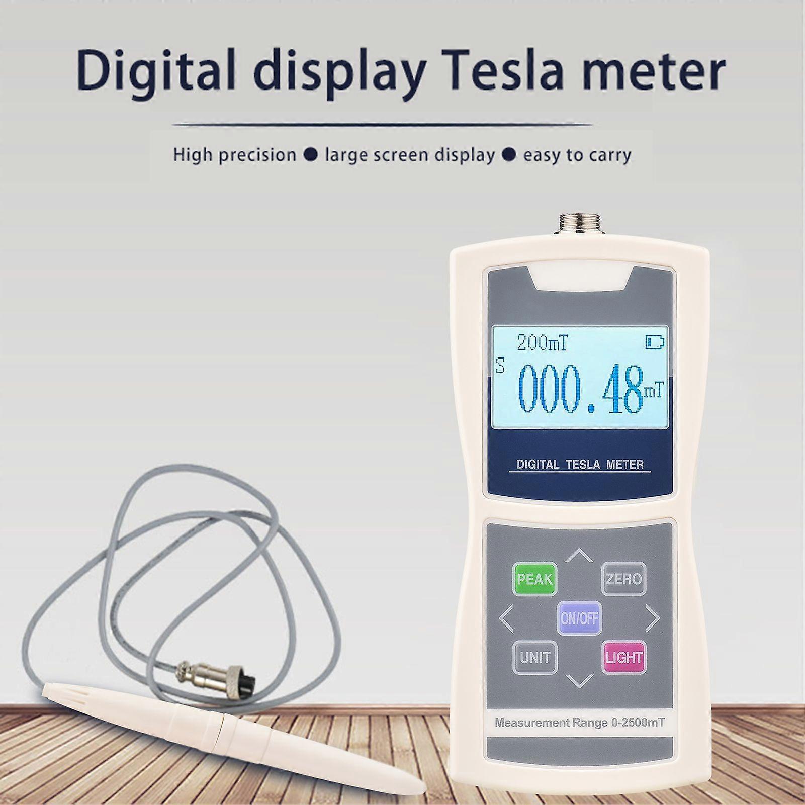 Digital Tesla Meter Gaussmeter Auto Range 200mT/ 2000mT High Accuracy Sensitive Surface Magnetic Field Tester with Standard Radial Hall Probe Plastic