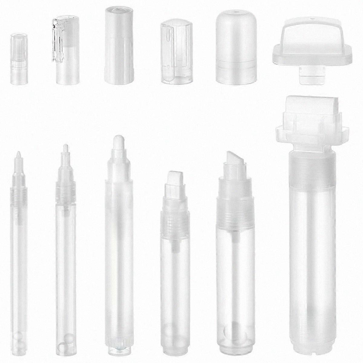 6-Pack Clear Refillable Paint Markers Set with 11/13.5/17/18.5/24/46.5mm Empty Tips for Art and Craft Projects