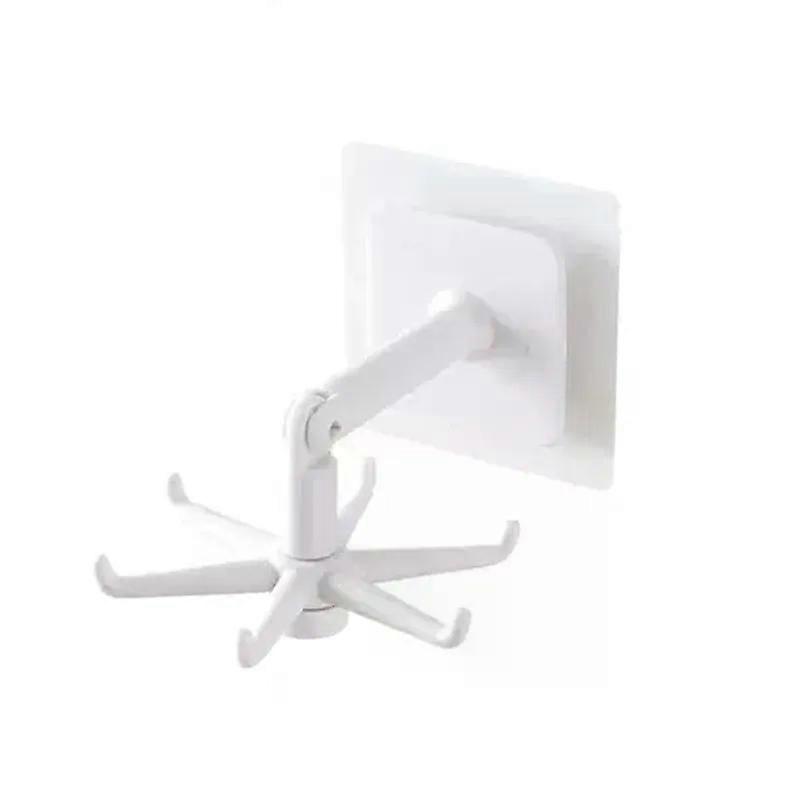 1pc 360 Degree Rotatable Pp Punch Free Six Claw Hook Kitchen Spatula Spoon Storage Wall Mounted Hanger