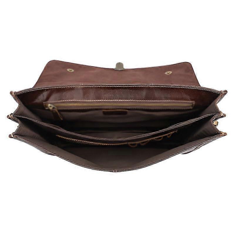 Vintage Genuine Leather Document Bag - Multifunctional Cowhide Computer Handbag for Men, Size D 30.5*38*9cm