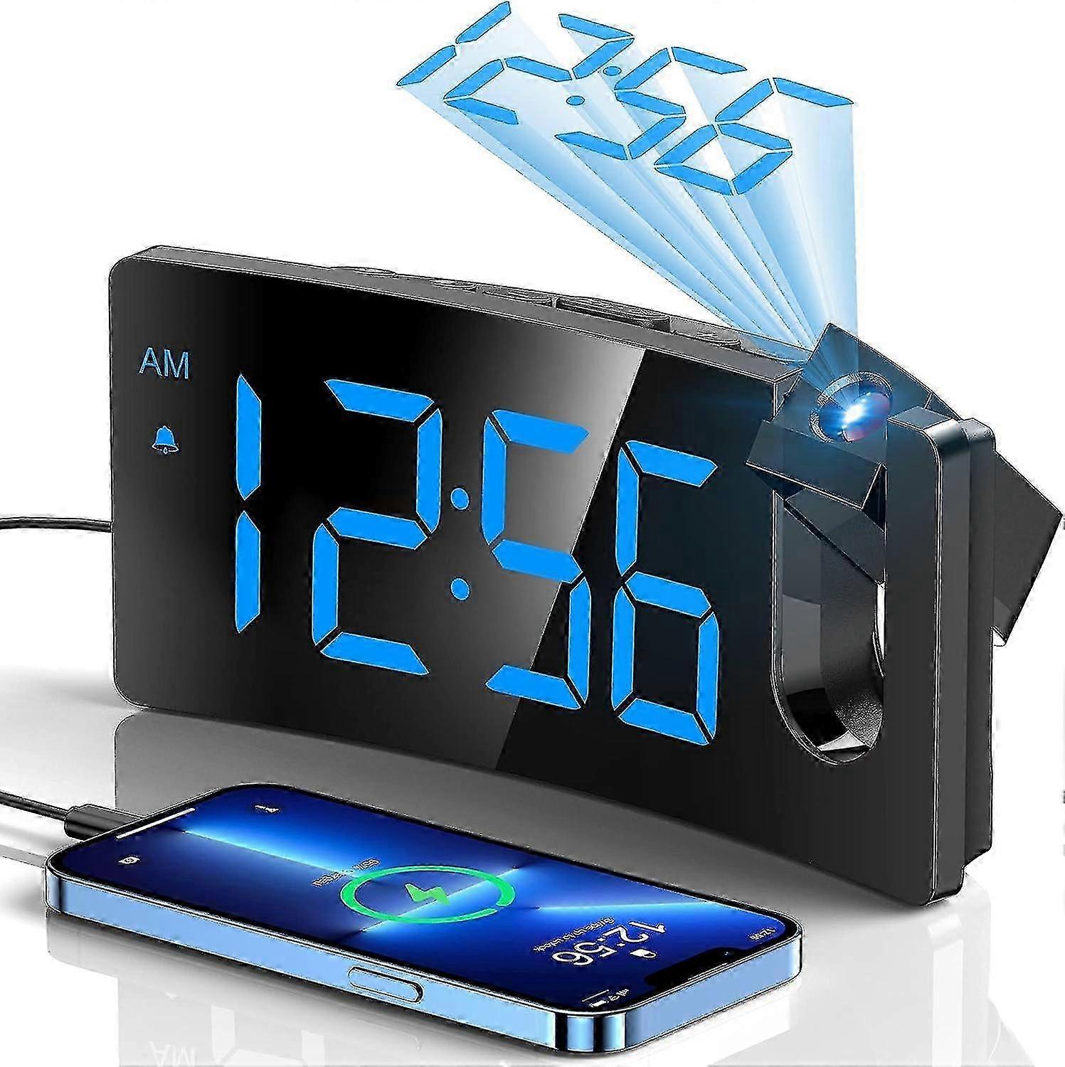 Projection Alarm Clock, Digital Clock with 180 Rotatable Projector, 3-Level Brightness Dimmer,-Yvan