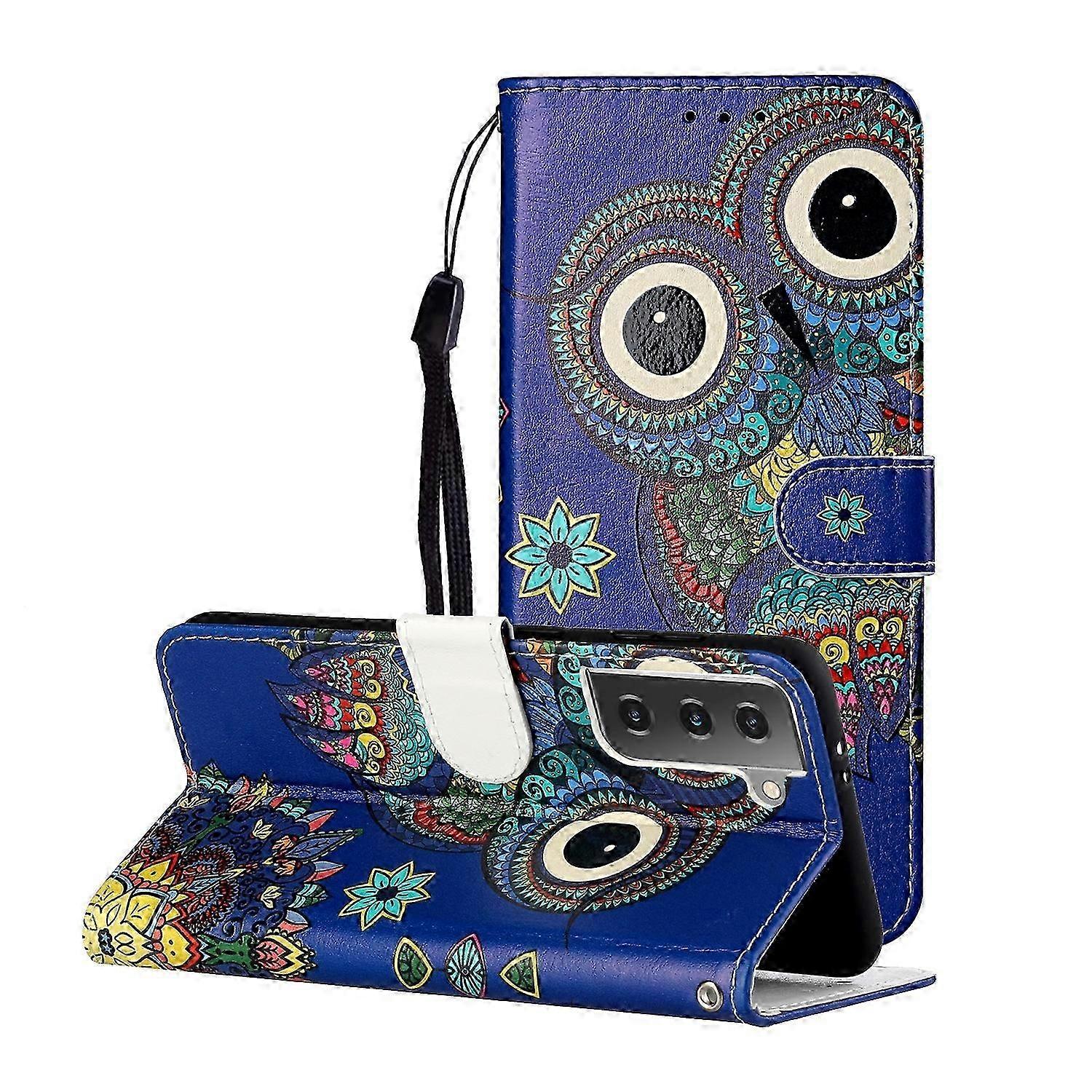 For Samsung Galaxy S21+ 5g Oil Embossed Coloured Drawing Pattern Horizontal Flip Pu Leather Case With Holder Card Slots Wallet Lanyard
