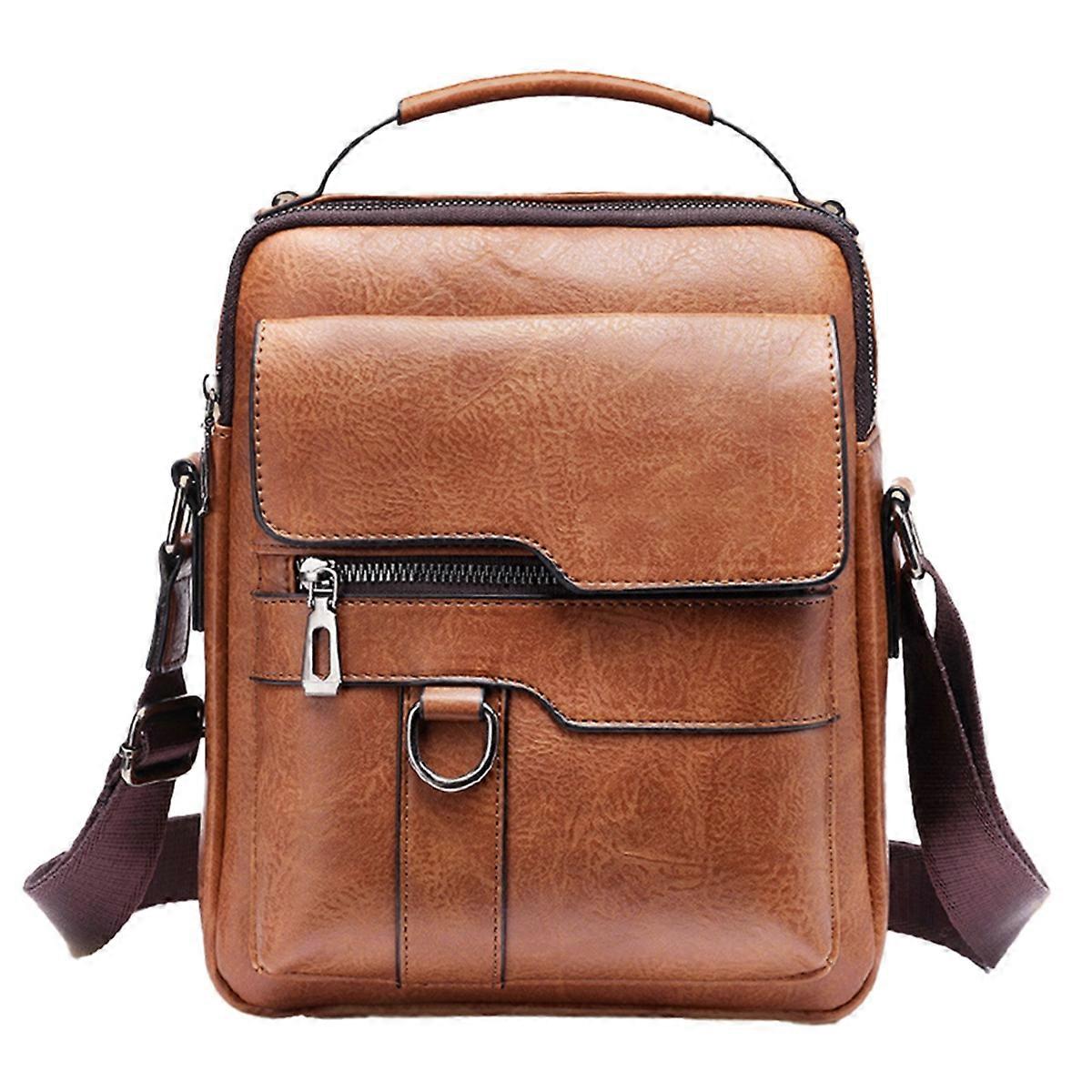 Portable Vintage Men Shoulder Bag PU Leather Flaps Business Men Crossbody Bag High Quality Handle Handbag Travel Bag