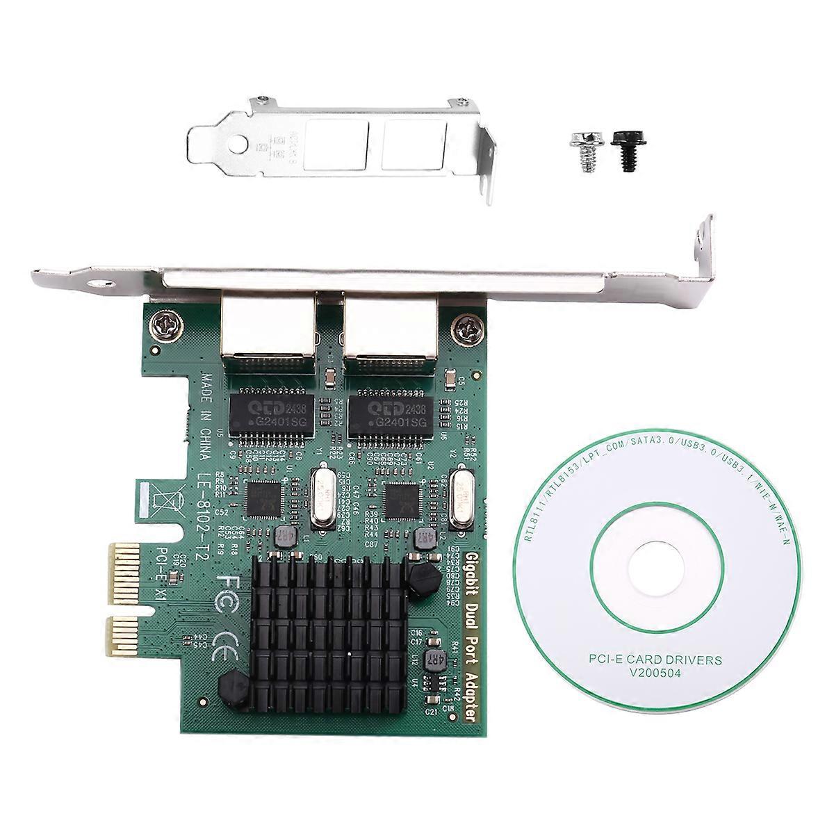 10/100/1000Mbps PCIE X1 Network Card 2x RJ45 Port 1G NIC PCI-E Lan Gigabit Ethernet Server Adapter RTL8111G Server