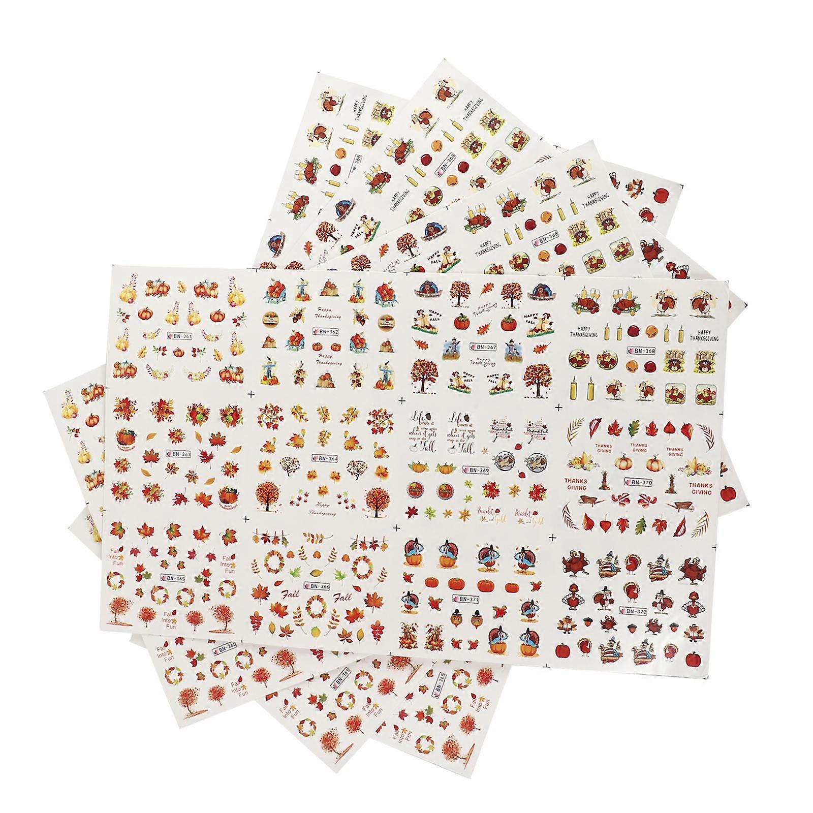 Pumpkin Nail Patches for Nail Art with 4Sets of Autumn Themed Manicure Decals