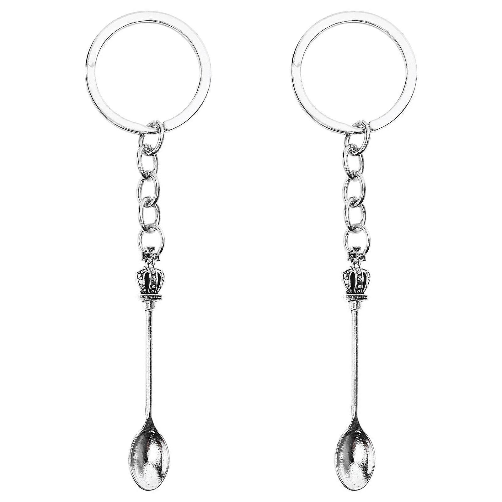 Alloy Crown Keychain for Decor 2Pcs Silver Creative Spoon Keyring