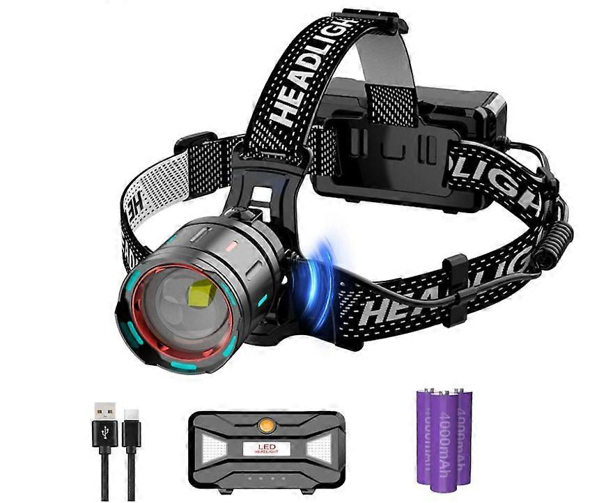 Super Bright Rechargeable High Power Headlamp with Nighttime Fluorescence and Induction, Electric Display, Rechargeable headlamps for Adults(Black)