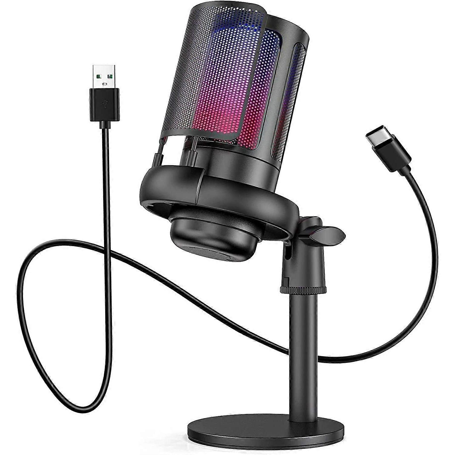Gaming Microphone, USB PC Microphone for Podcast Video with Quick Mute Function, RGB Indicator, Rotary Gain Button, Compatible with PS4/5/PC(Black)