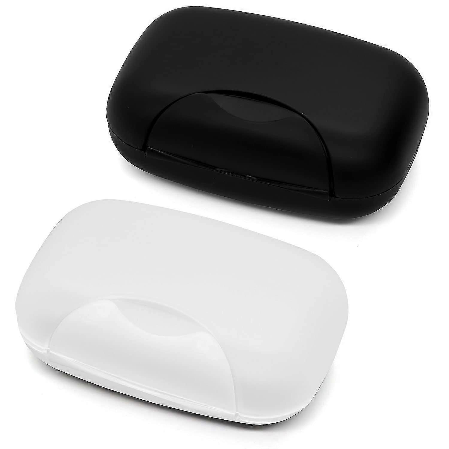 Soap Dish with Lid, Travel Leak Proof Soap Bar Case, Soap Holder Box for Bathroom Gym (Black + Clear, 2)