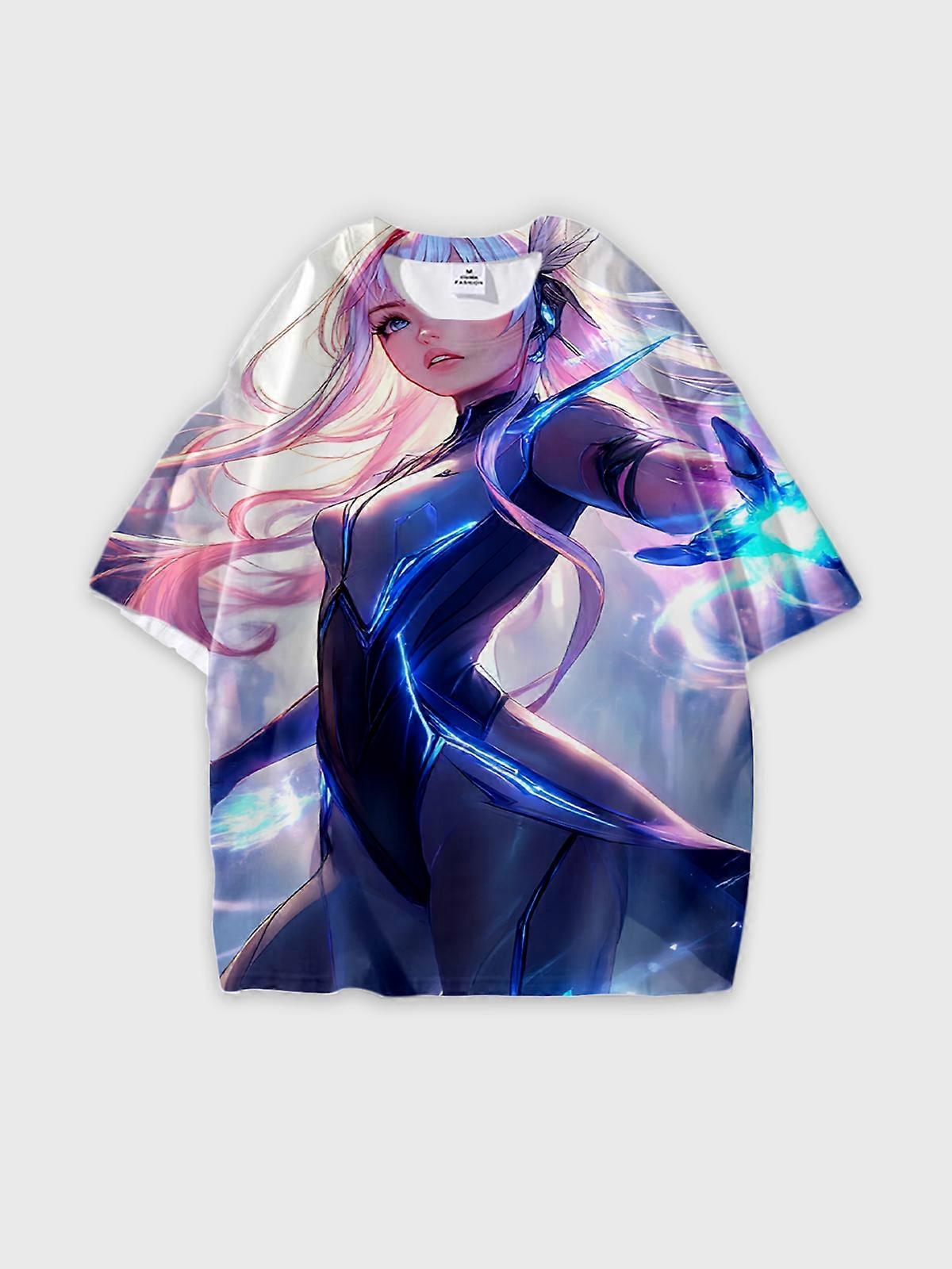 T-Shirt Round Neck, Loose Short Sleeve Pattern Graphic Tee, Unisex Summer Casual Top W1706