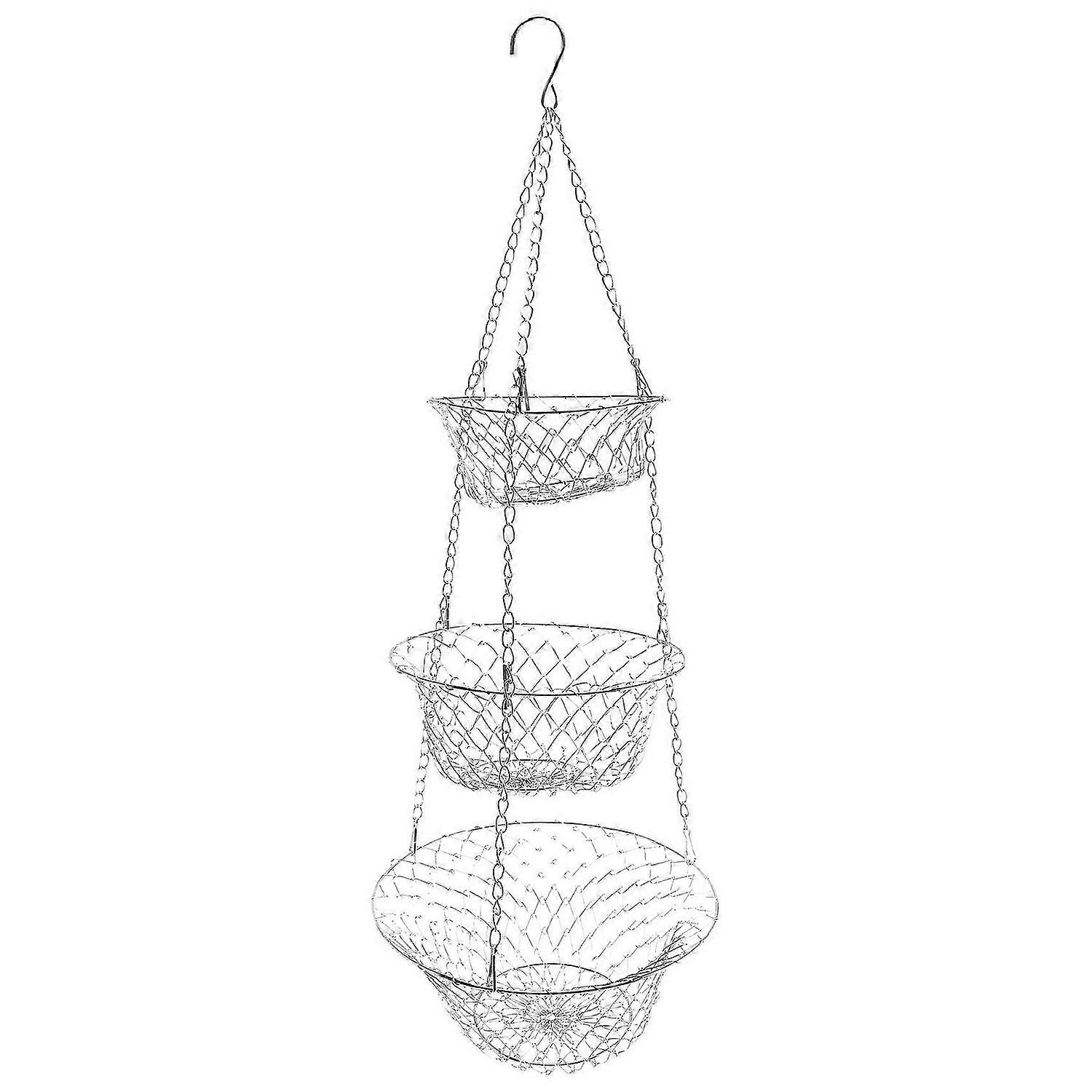 3 Tier Fruit, Vegetable Kitchen Storage Basket Hanging Basket(Silver)