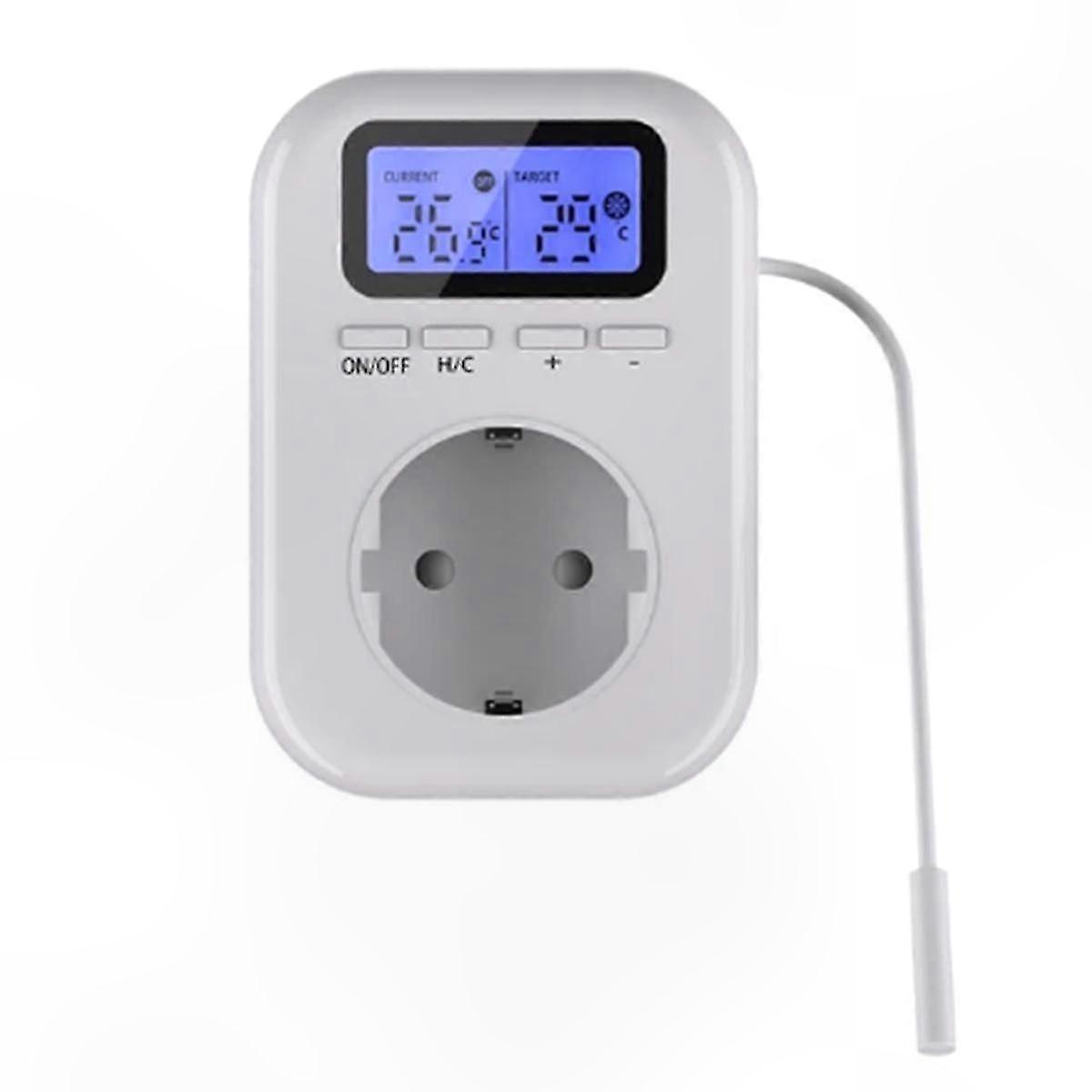 EU Socket Thermostat Switch with Temperature Sensor, Digital Controller Plug for Greenhouses, 220V Thermostat Power Adapter