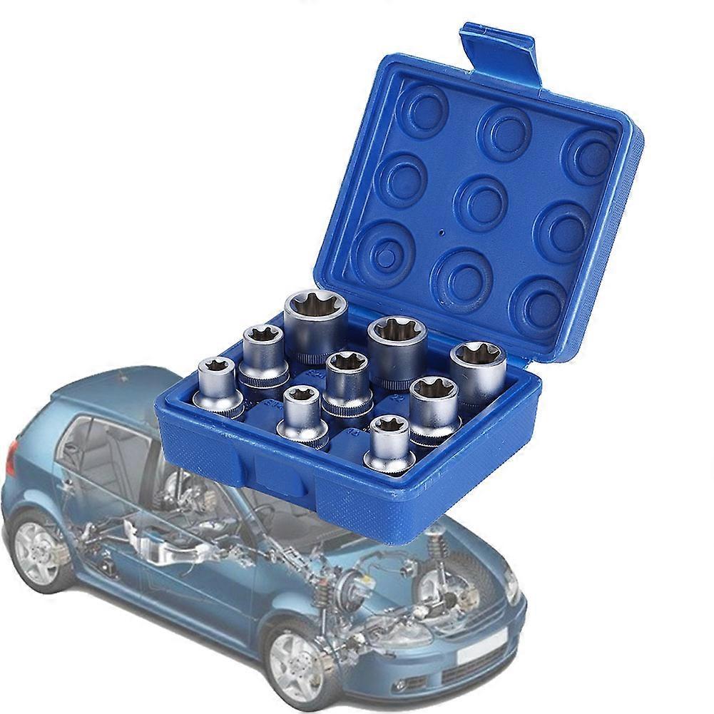 9Pcs 1/2" Drive E Type Torx Star Bit Socket Set E10 E24 Repair Tool Kit