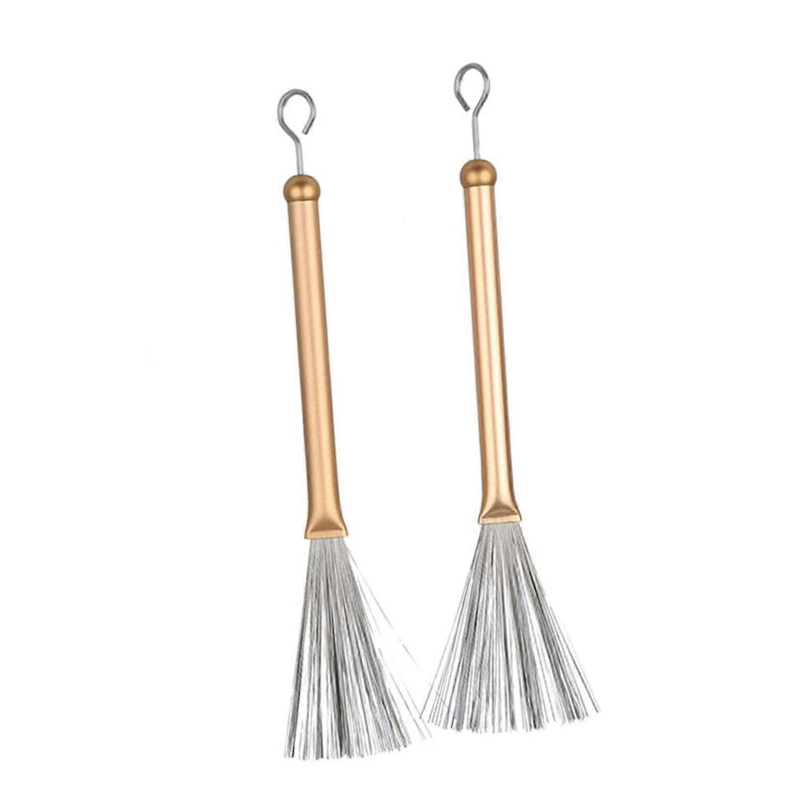 2 Pieces Long Handled Wire Brushes Drum Brushes for Folk Beginner Practicing