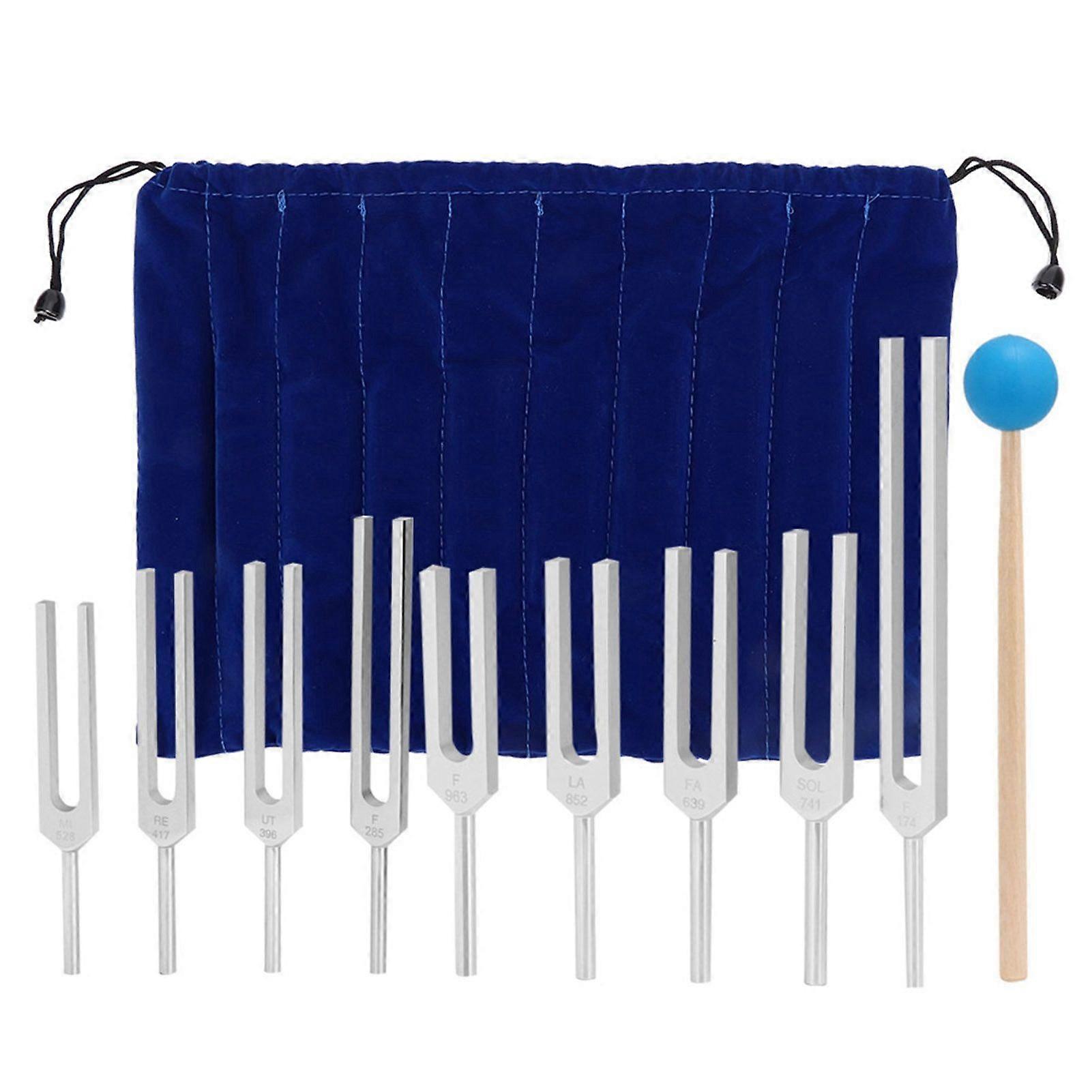 9pcs 174/ 285/ 396/ 417/ 528/ 639/ 741/ 852/ 963HZ Tuning Fork Sound Healing Tool Set