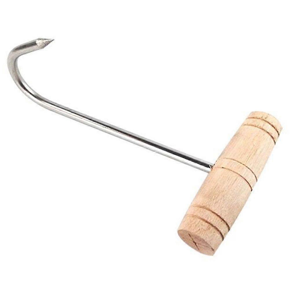 1pc Stainless Steel Meat Hook Wooden Handle T Shaped Hanging Hook Butcher Hook (Random Pattern of Wooden Handle)