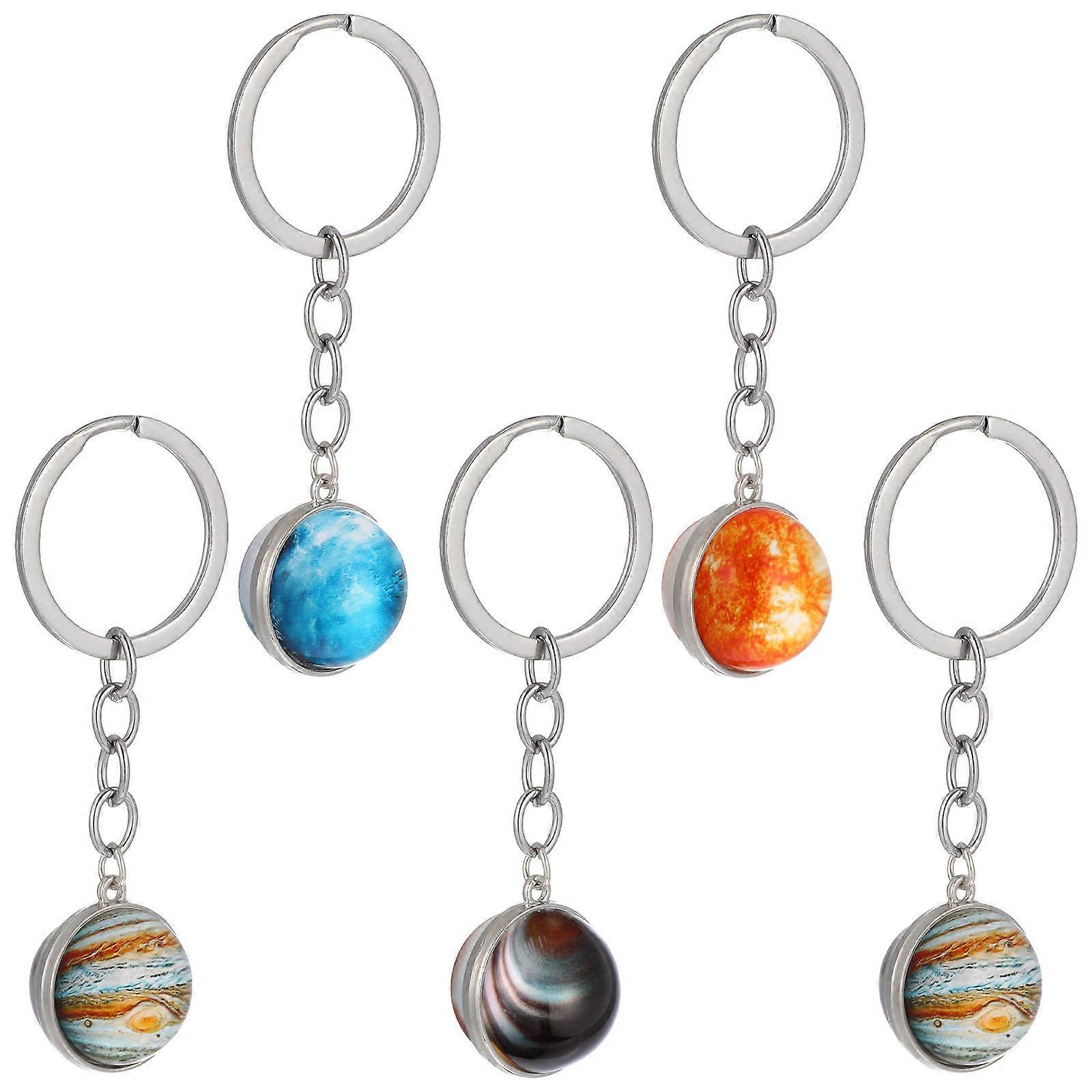 Gemstone Keychains for Keys Planet Pendant Key Rings with 5Pcs Set