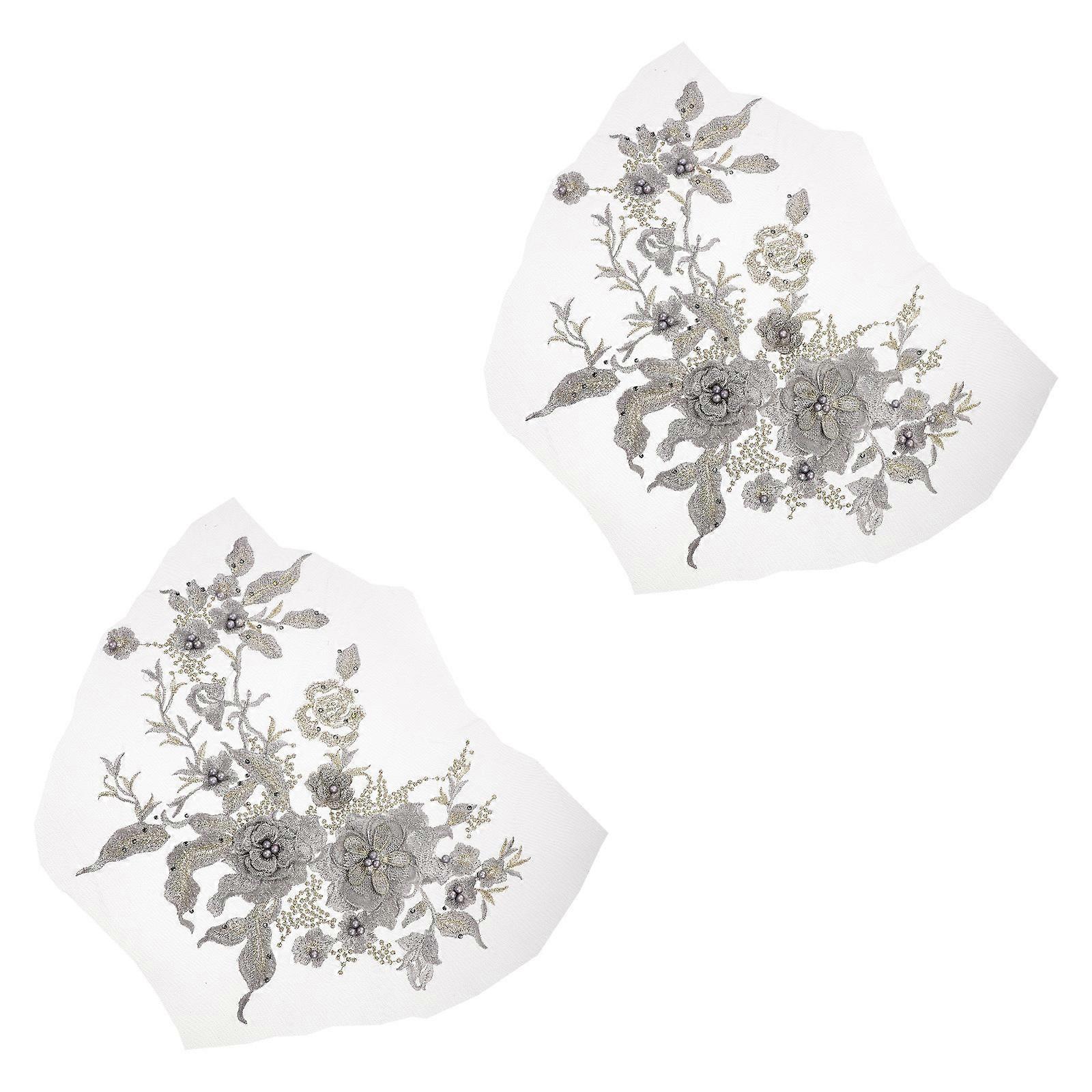 Sewing Applique 3D Flower Floral Embroidered Patch for Decor 2Pcs