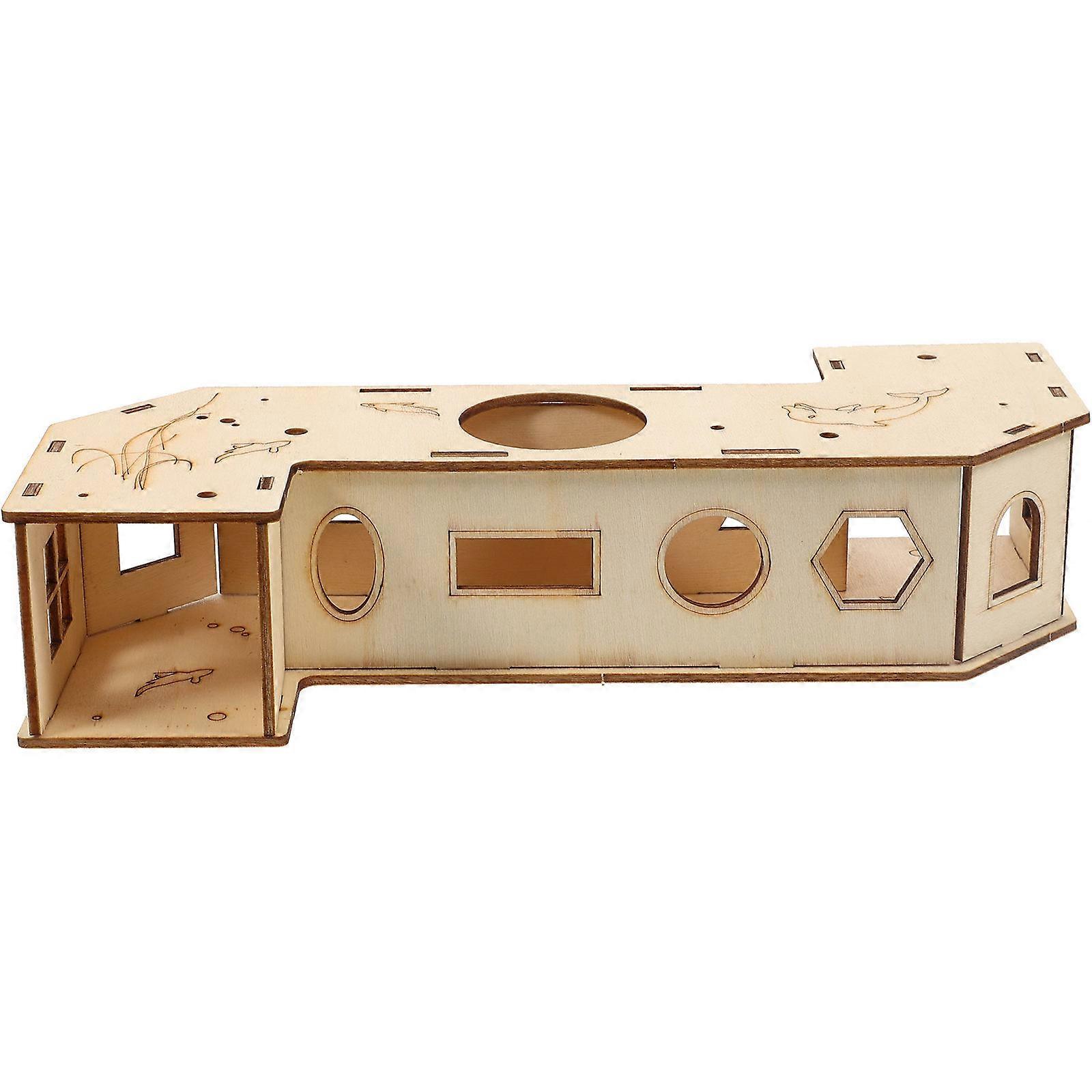 Wood Hamster Tunnel Hideout Toy for Active Exploration 2Pcs Set