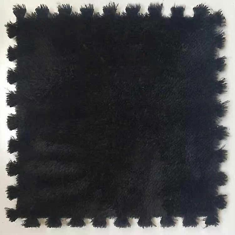 10pc Plush Splicing Carpet Bedside Block Puzzle EVA Foam Floor Mat Fully Paved Assembled Floor Mat Can Be Cut Black