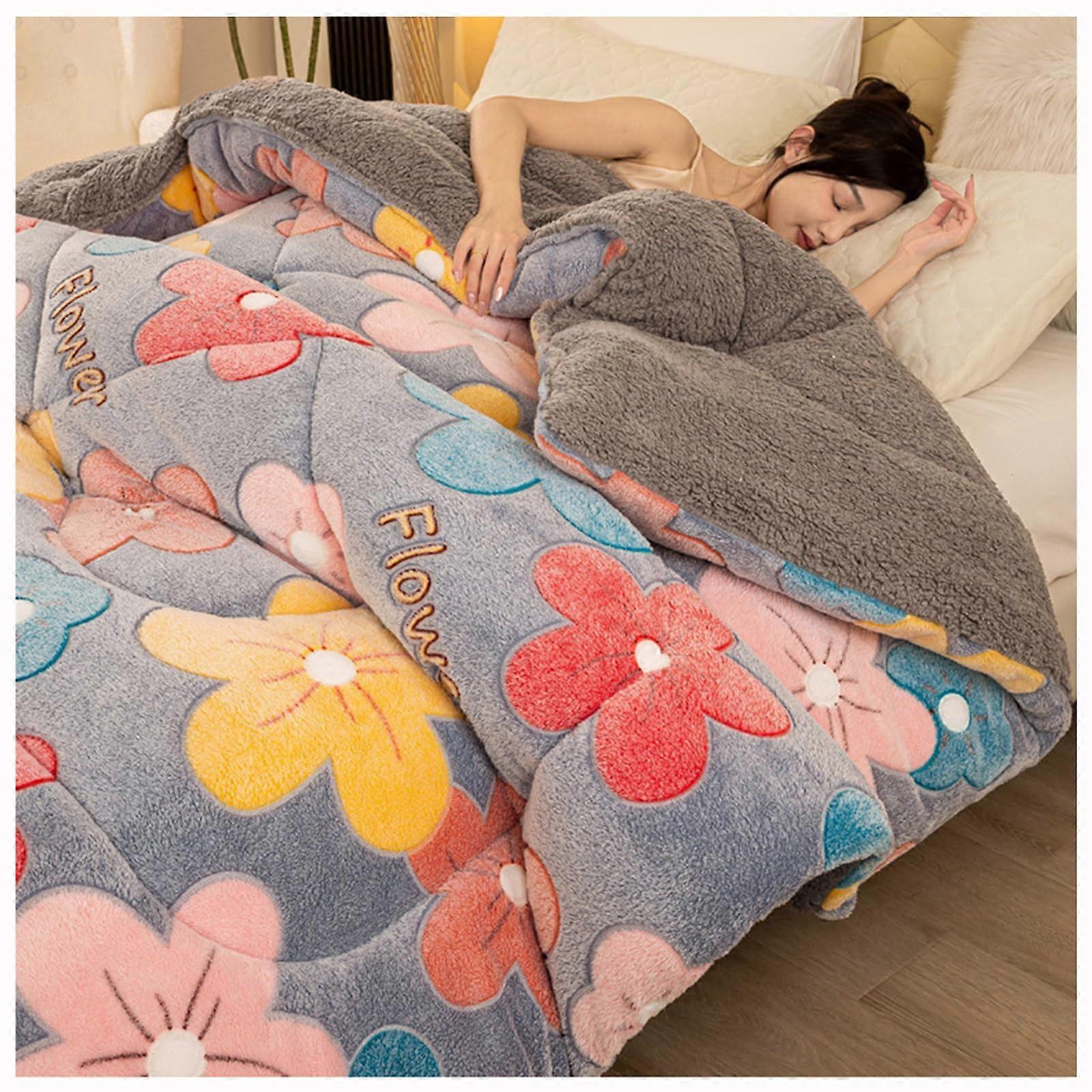 Lamb Fleece Quilt 150x200 CM, 2.5 KG, Winter Warm Quilted Duvet, Reversible Plush Blanket, Cashmere Soft Comforter Core
