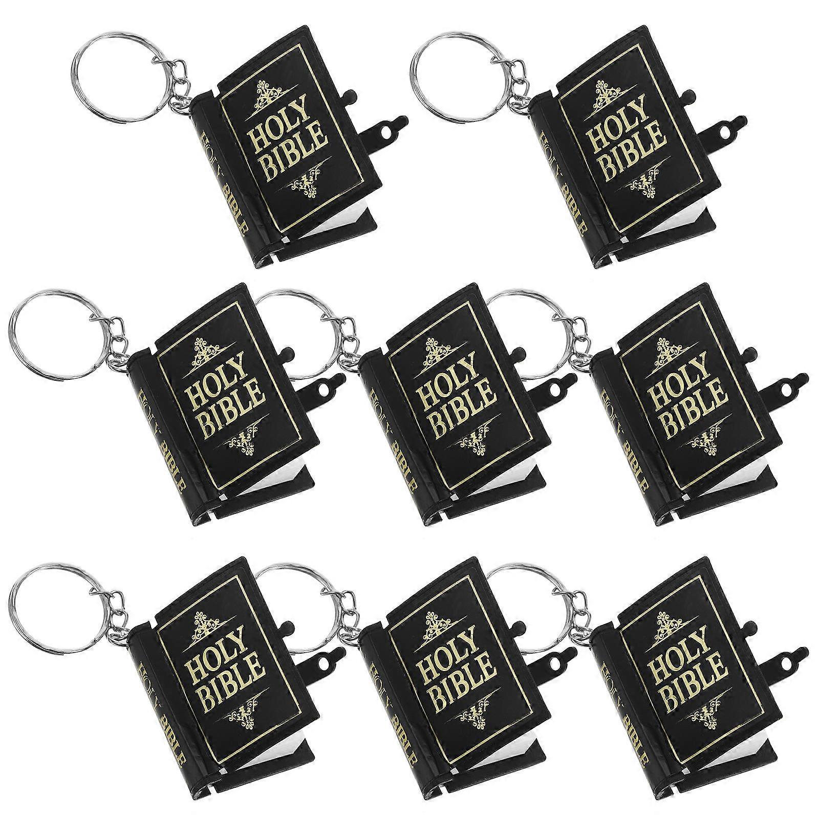 8Pcs Religious Miniature Book Key Rings for Baptism Communion and Bible Study Groups in Black