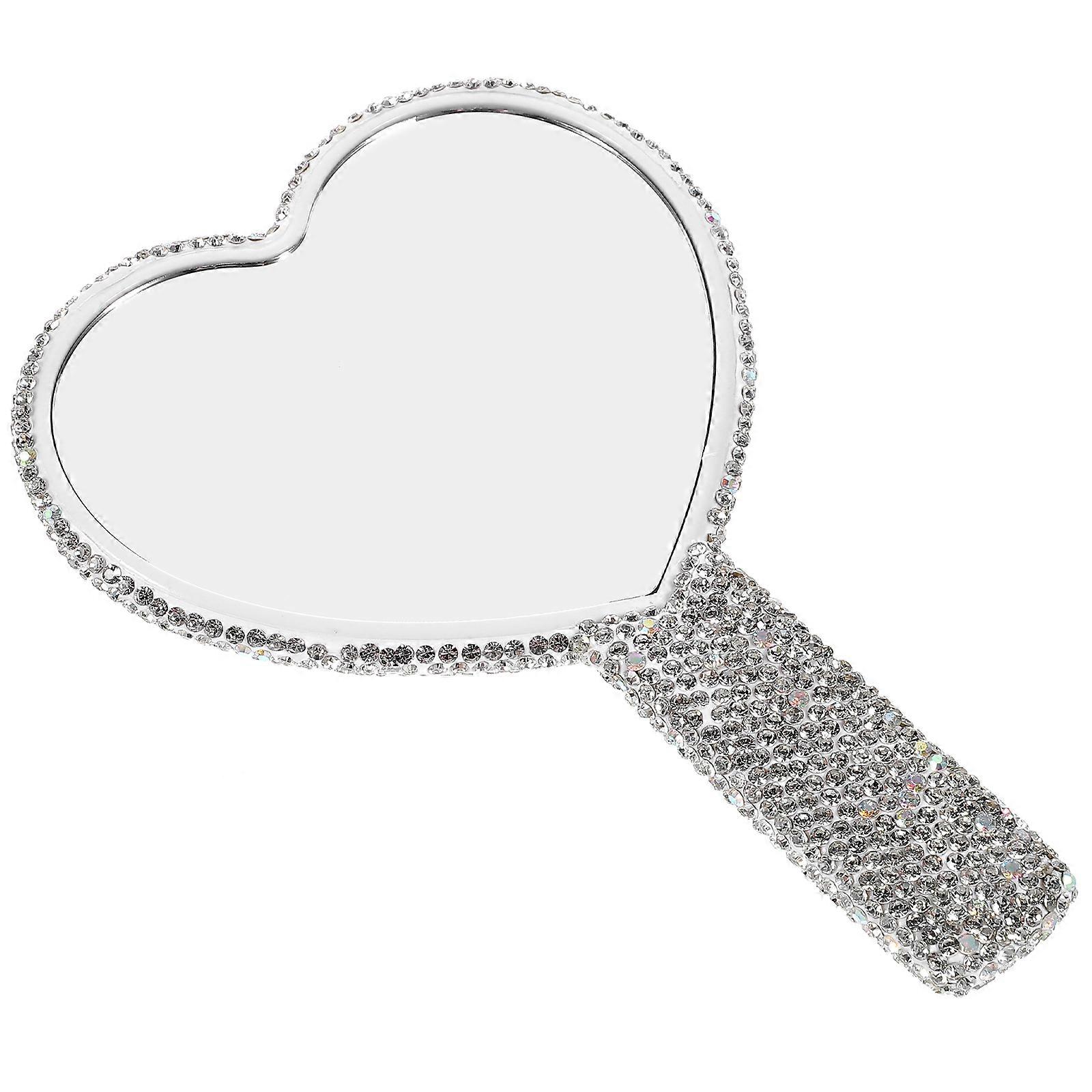 Heart Shaped Mirror Compact for Makeup Use 5Pcs with Handle Silver Design