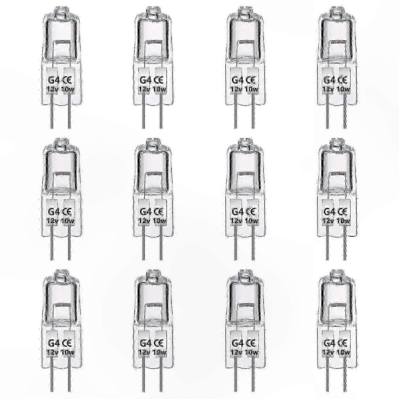 12-Pack Dimmable Halogen Bulbs, 10W 12V G4 Clear Capsule 2-Pin Base for Cooker Lighting
