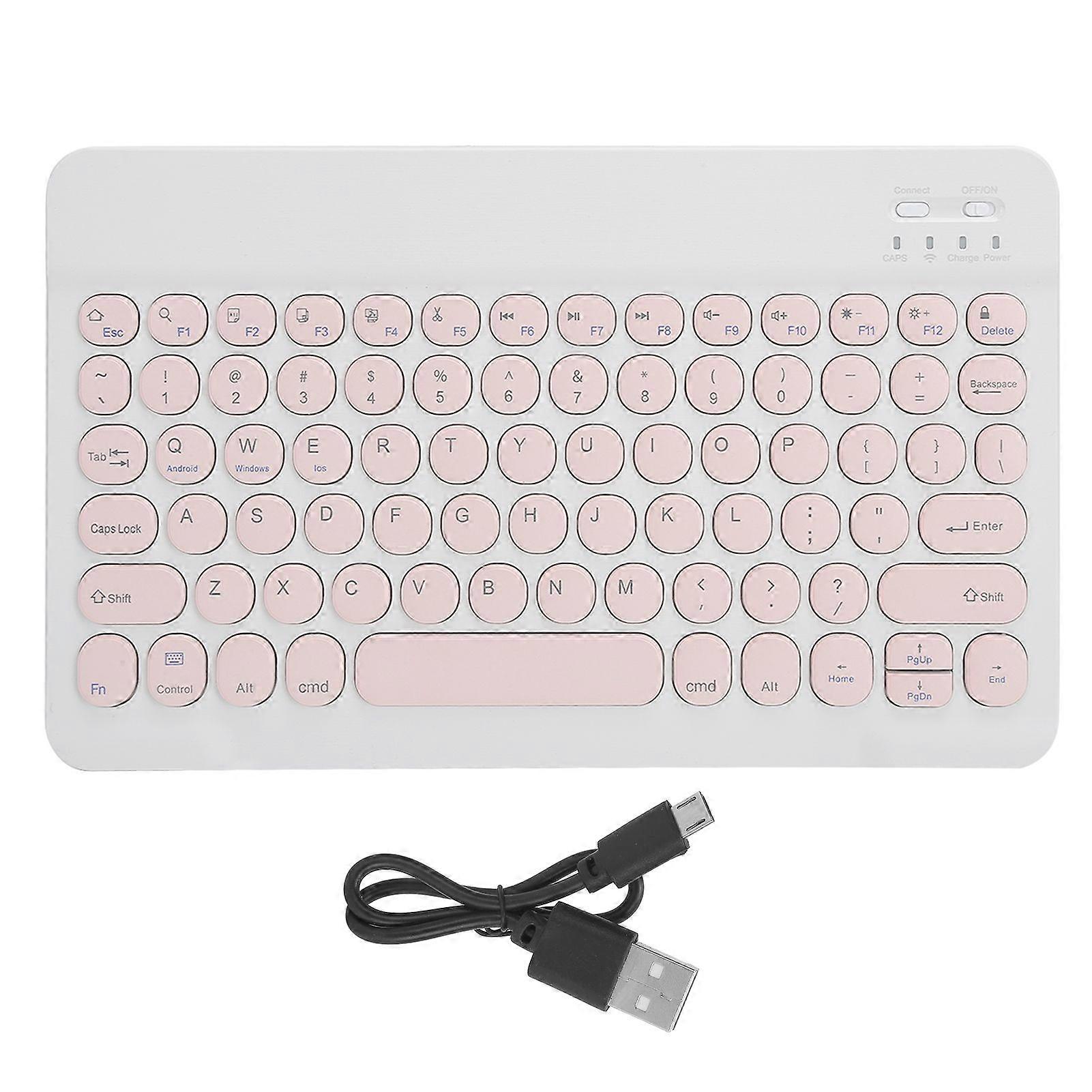 Wireless Bluetooth Keyboard Tablet Smartphone Computer Accessories Round Cap 10inPink