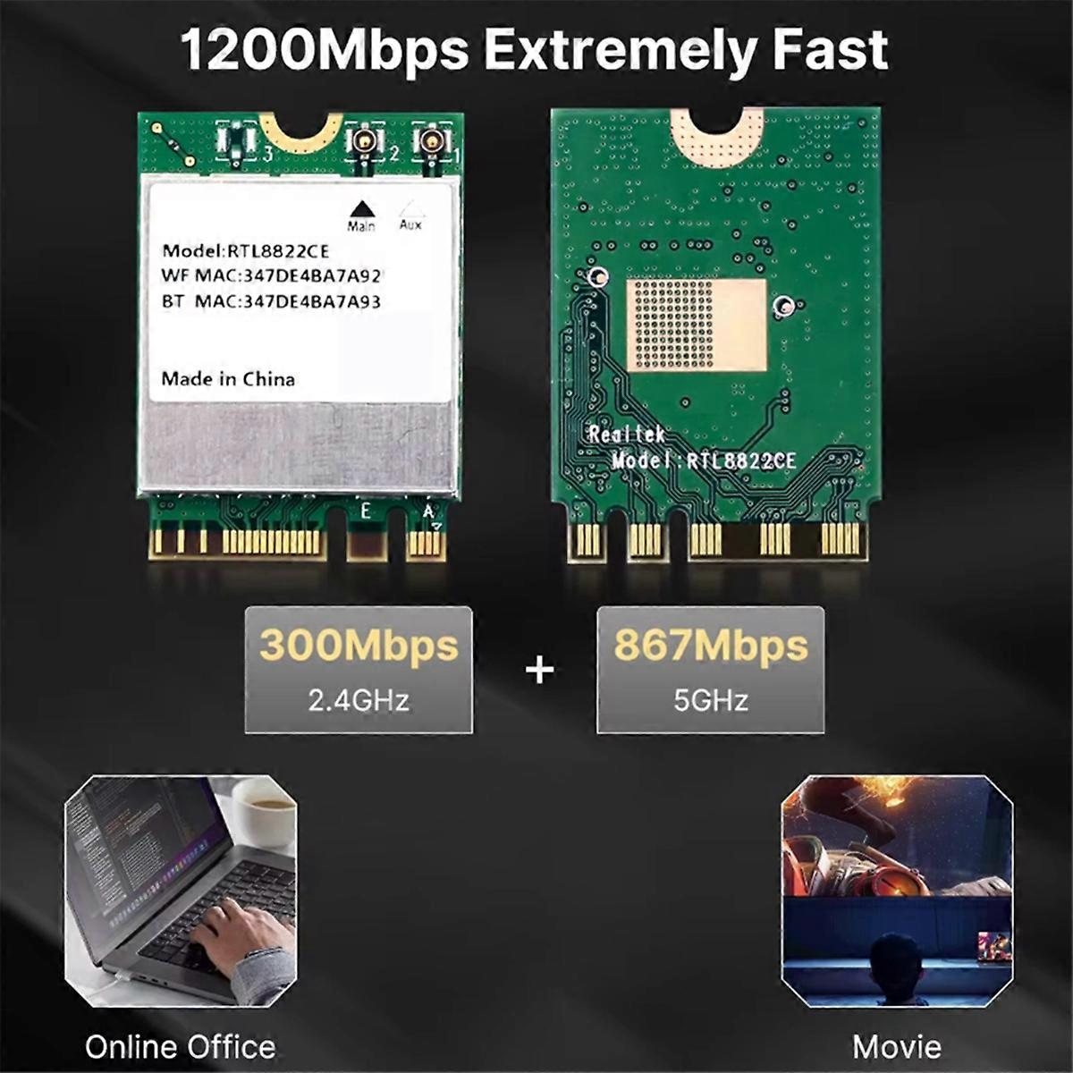 RTL8822CE WiFi Card 1200Mbps Dual Band 2.4G/5G M.2 Interface