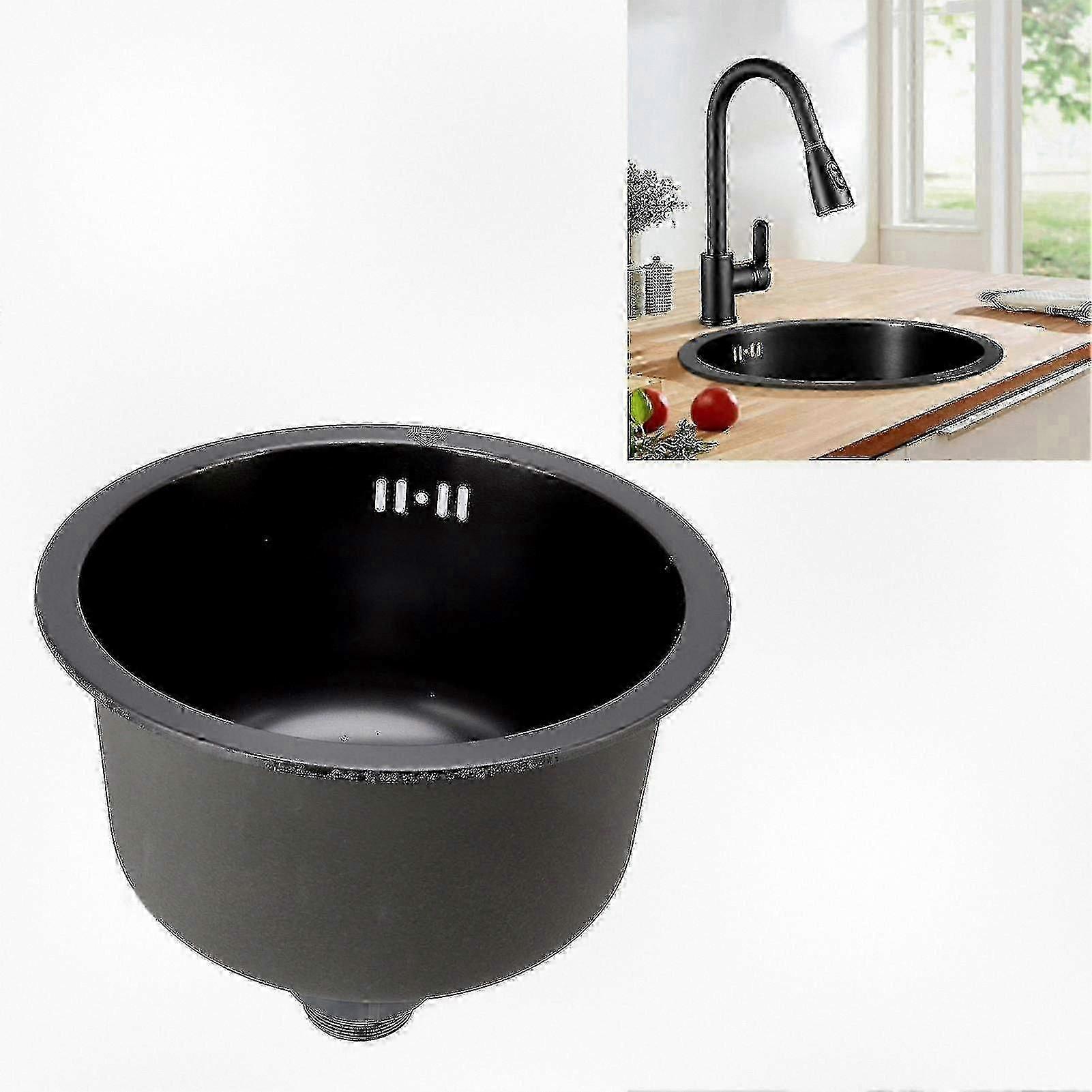 Stainless Steel Small Round Single Bowl Kitchen Sink With Drain Set for Compact Spaces - Durable Bar Sink in Black Finish