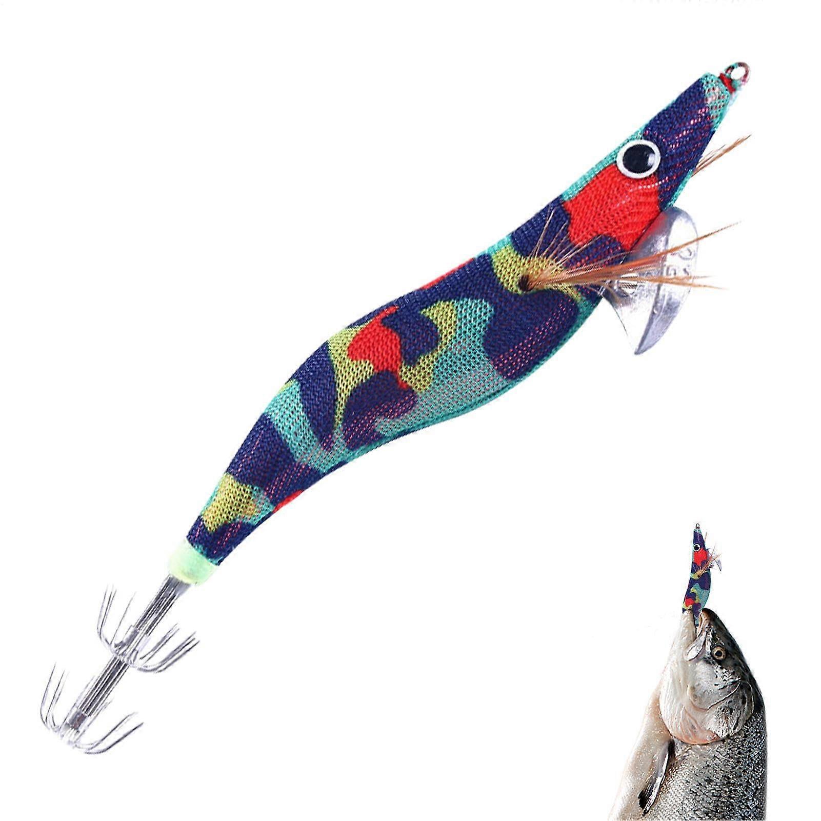 Squid Jigs Lure  Wooden Shrimp Hook With Glow Effect Realistic Shrimp Bait For Cod Snapper Snakehead Sea Bass Size 4