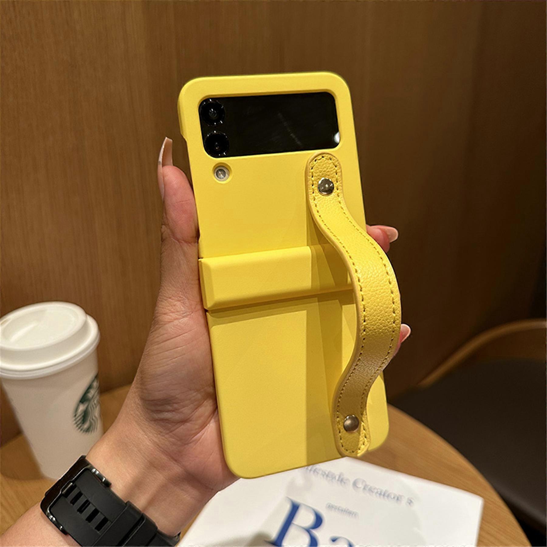 Étui de luxe coréen jaune avec dragonne et support pour Samsung Galaxy Zflip6 4 5G Z Flip6 Flip4 Zflip5 avec support