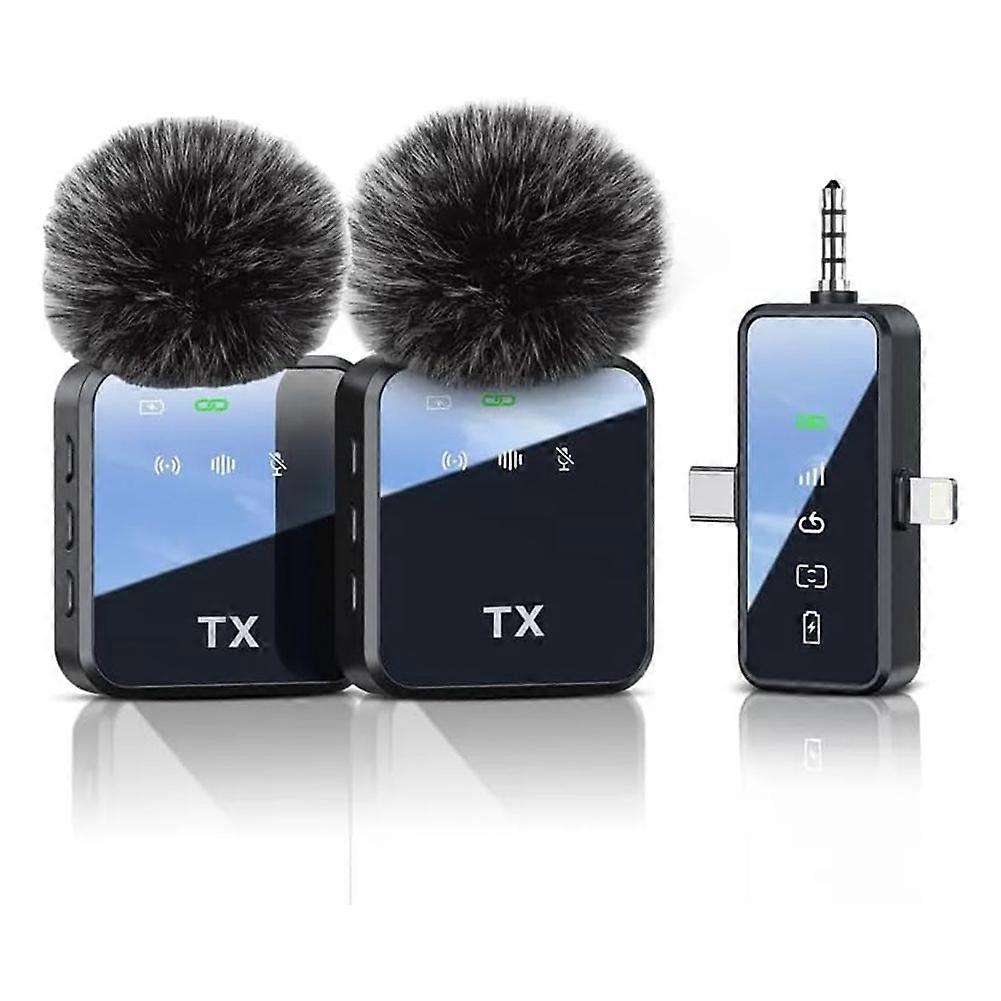 3 in 1 Microphone for IPhone/Android/Camera, Wireless Lavalier Microphone,for Record Interview,