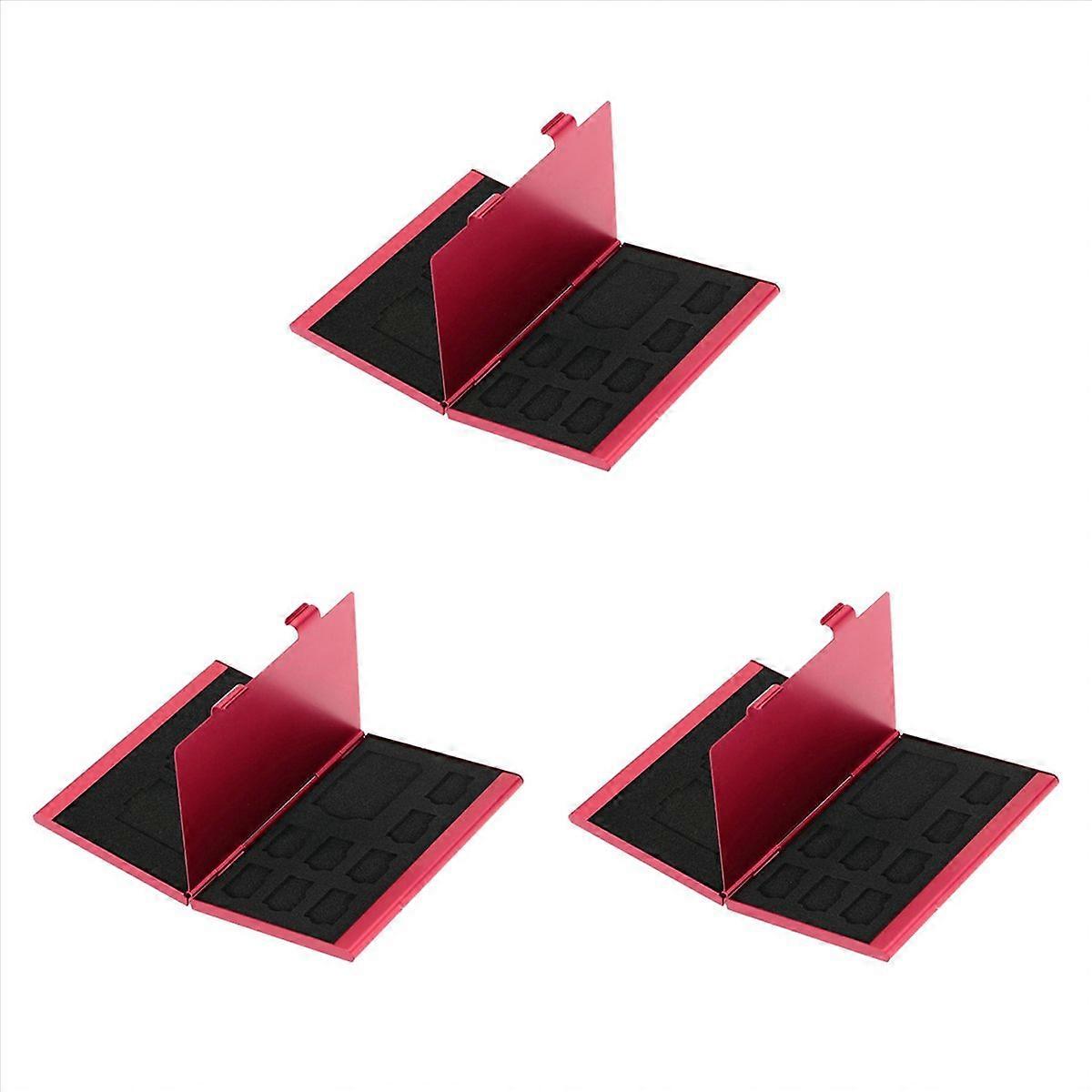 12 in 1 Aluminum Storage Box Bag Memory Card Case Large Capacity(Red)