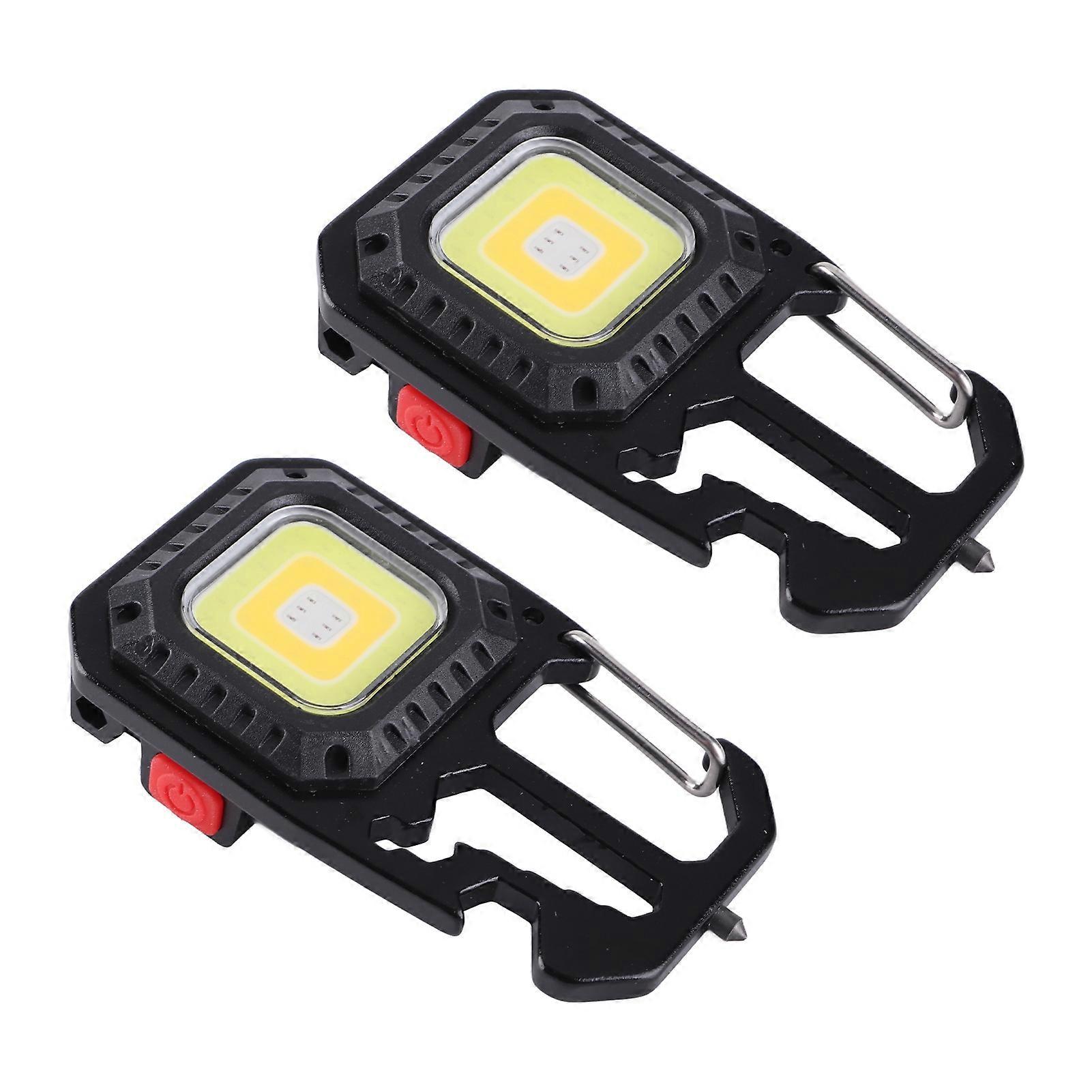 2 Pcs Keychain Work Light High Bright Mini COB Lamp IP66 Multi Function LED Flashlight with Bottle Opener 