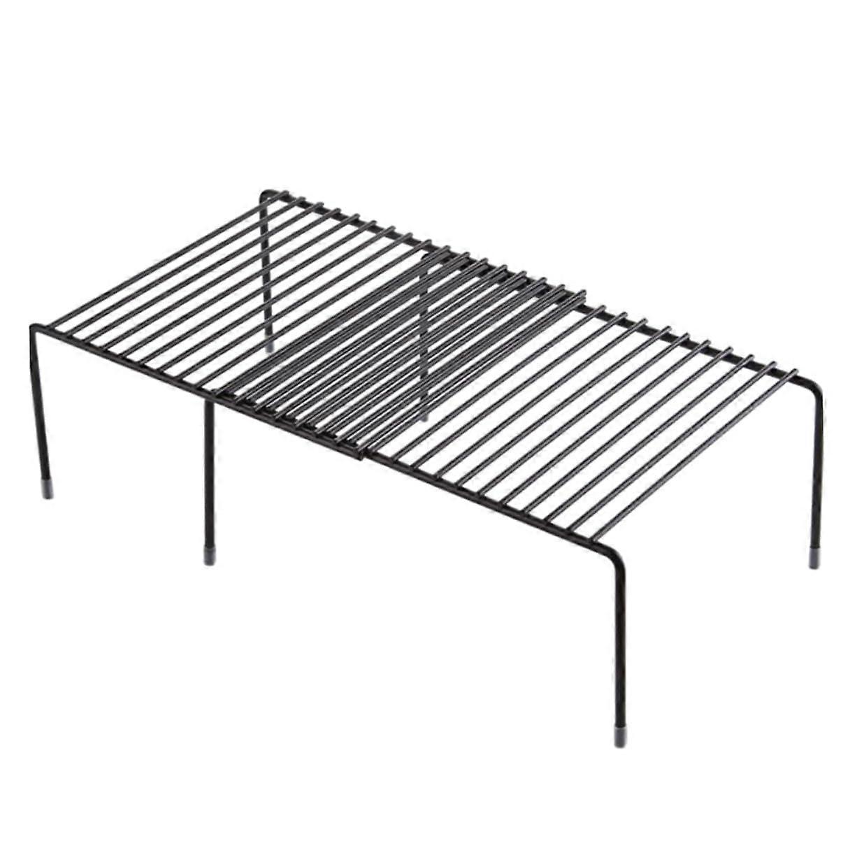 Expandable Kitchen Stackable Shelves Black Iron Storage Rack Plates Cups Bottles  Load Capacity Space Saving