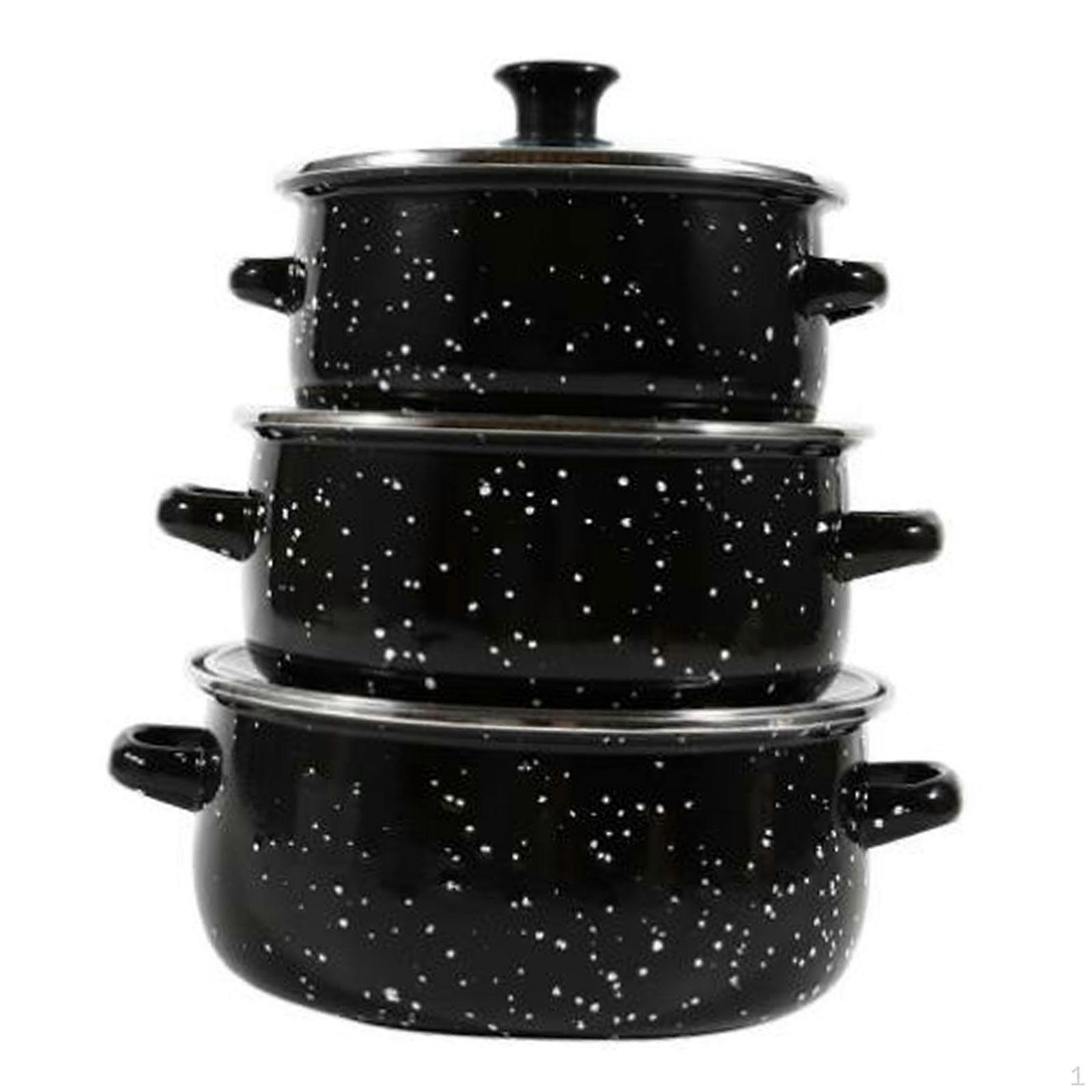 3 Pack Enamel Stockpot with Lid for Versatile Cooking