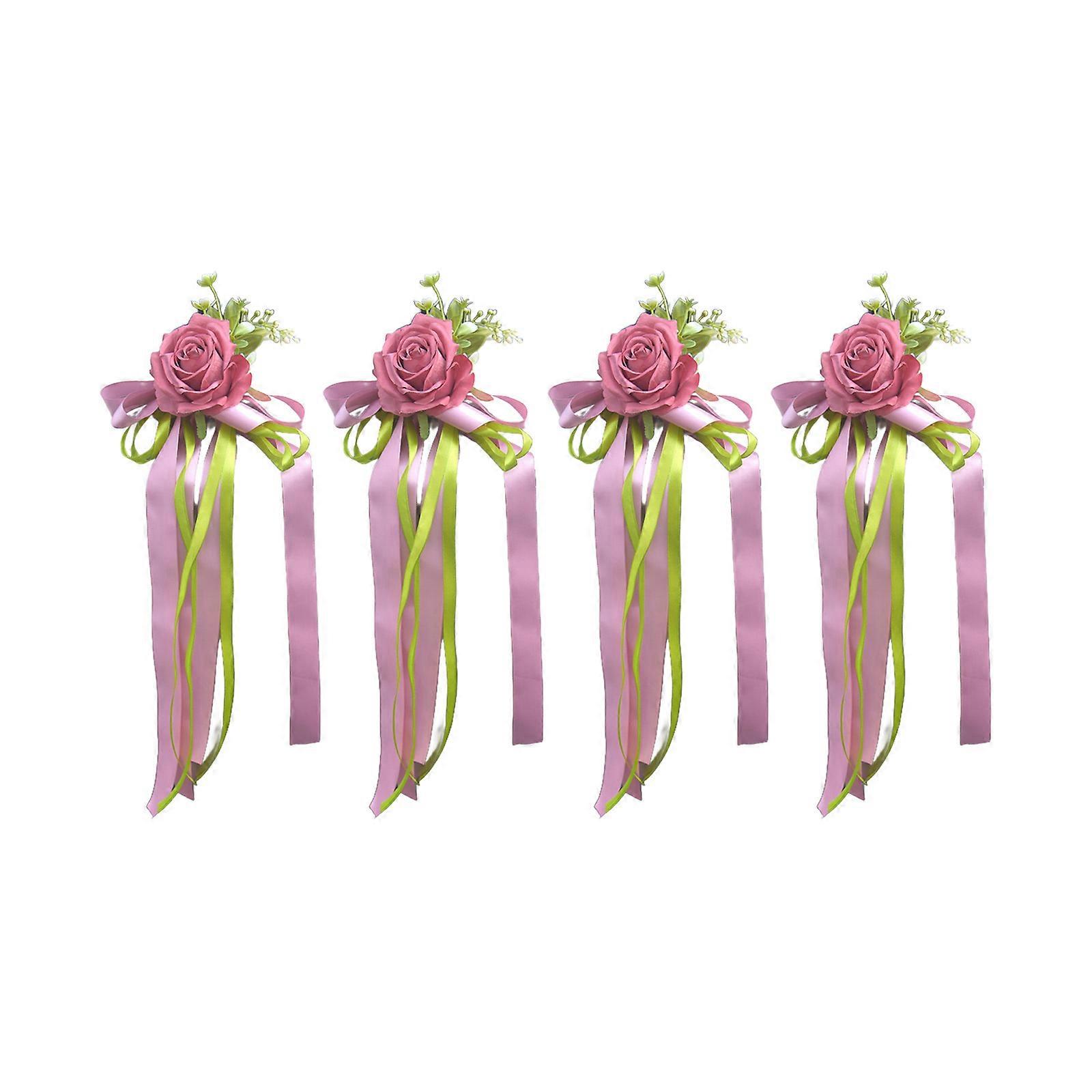 4 Pack Permanent Artificial Blossomy Decorations For Wedding Vehicle Home Event Styling Polyester  Deep bean sand