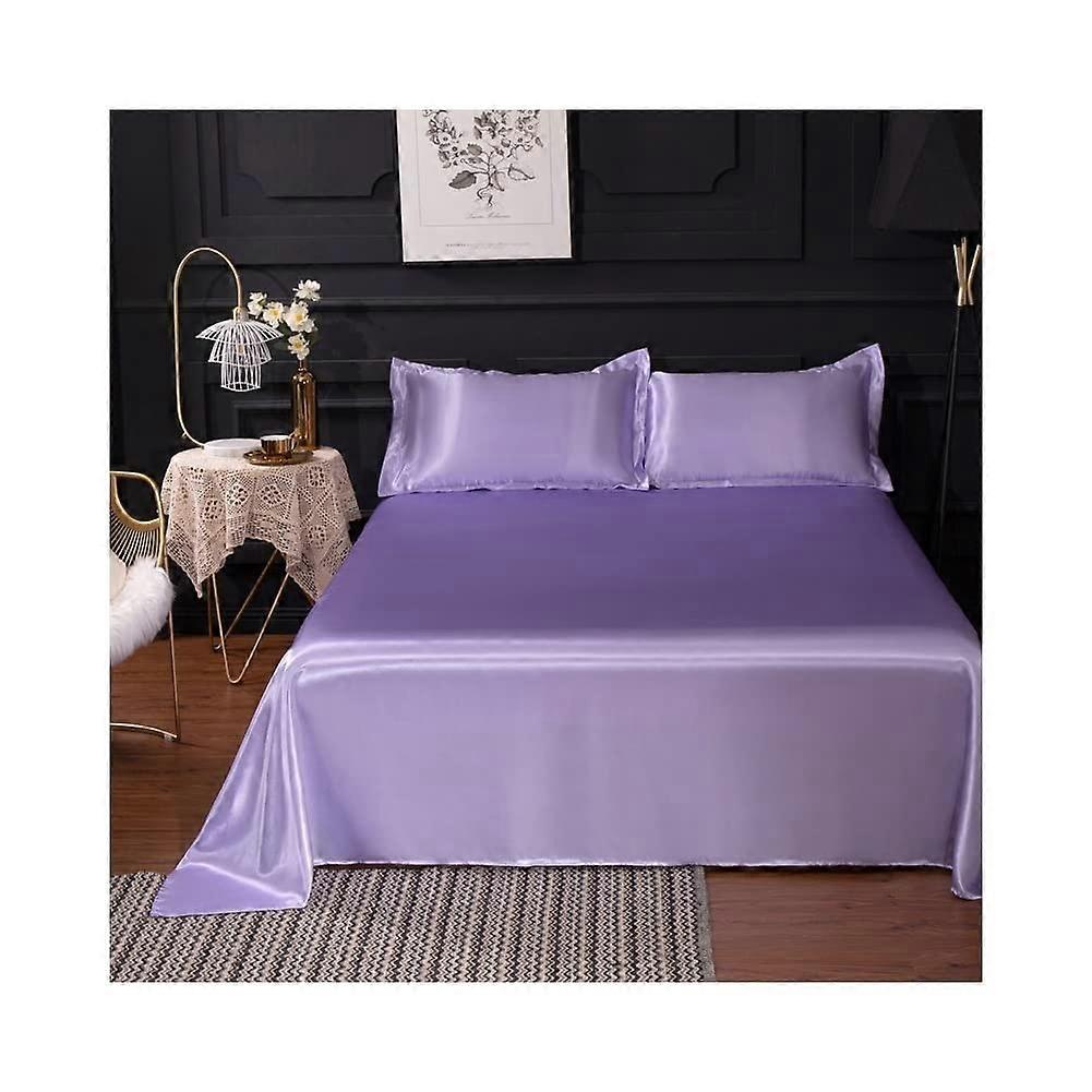 Microfiber Satin Flat Sheet Soft Light Purple for Single Bed 120x230cm Luxurious Bedding