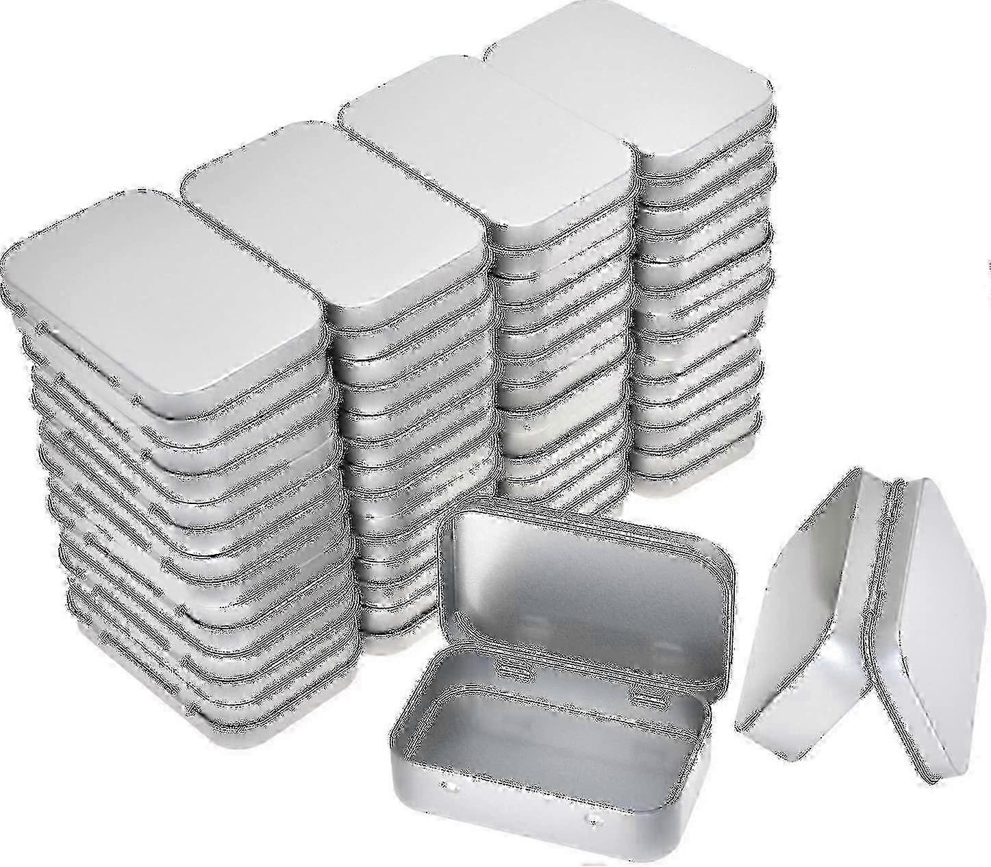 Metal Rectangular Empty Hinged Tins - 30 Pack Silver Mini Portable Box Containers Small Storage Kit & Home Organizer