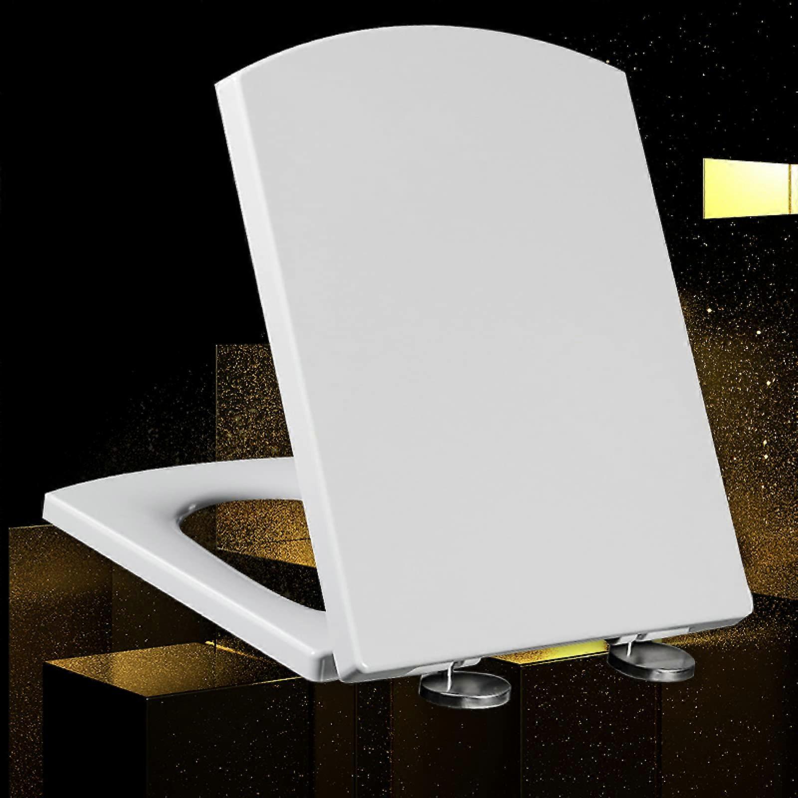 Soft Close White Toilet Seat with Quick Release, Square Design, NonSlip Bumpers, Adjustable Hinges, 4450 x 37cm