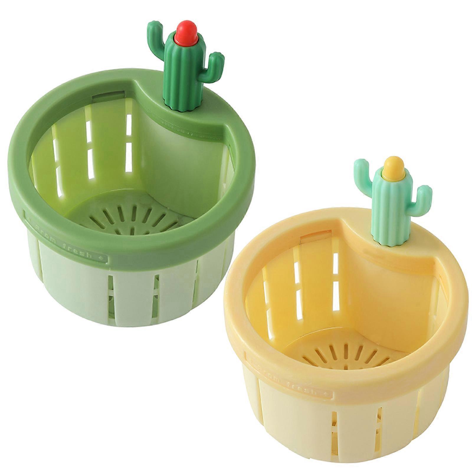 2Pcs Food Waste Catcher Press Release Draining Basket Cactus Shaped Sink Draining Basket Filter Net Easy to Clean  Yellow and green