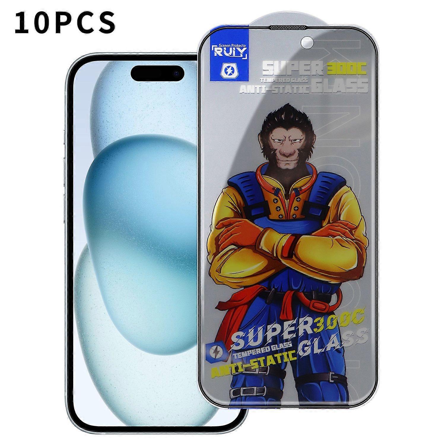 For iPhone 15 Plus 10Pcs Anti-Spy Full Screen Protector 300C Large Arc Anti Static Silk Printing Tem